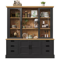 KÜCHENSCHRANK 140x185Cm 6 Schubladen Glastüren - Schwarz, Holzwerkstoff (140/185/40cm) - FLIEKS