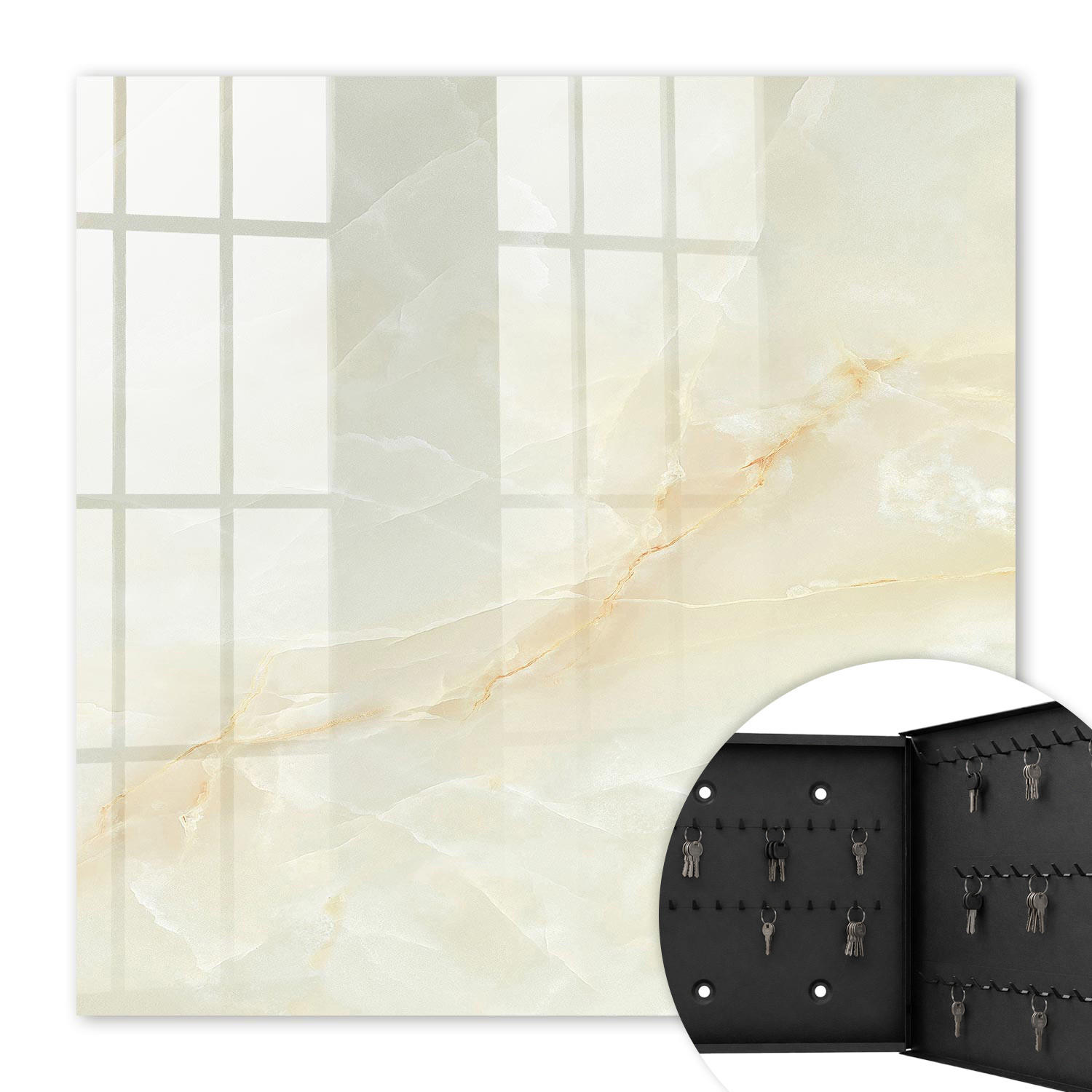 SCHLÜSSELBOX Schwarz 30x30 cm- Türöffnung nach rechts - Die Eleganz des Marmors - Creme, Metall (30/30/5cm) - TULUP
