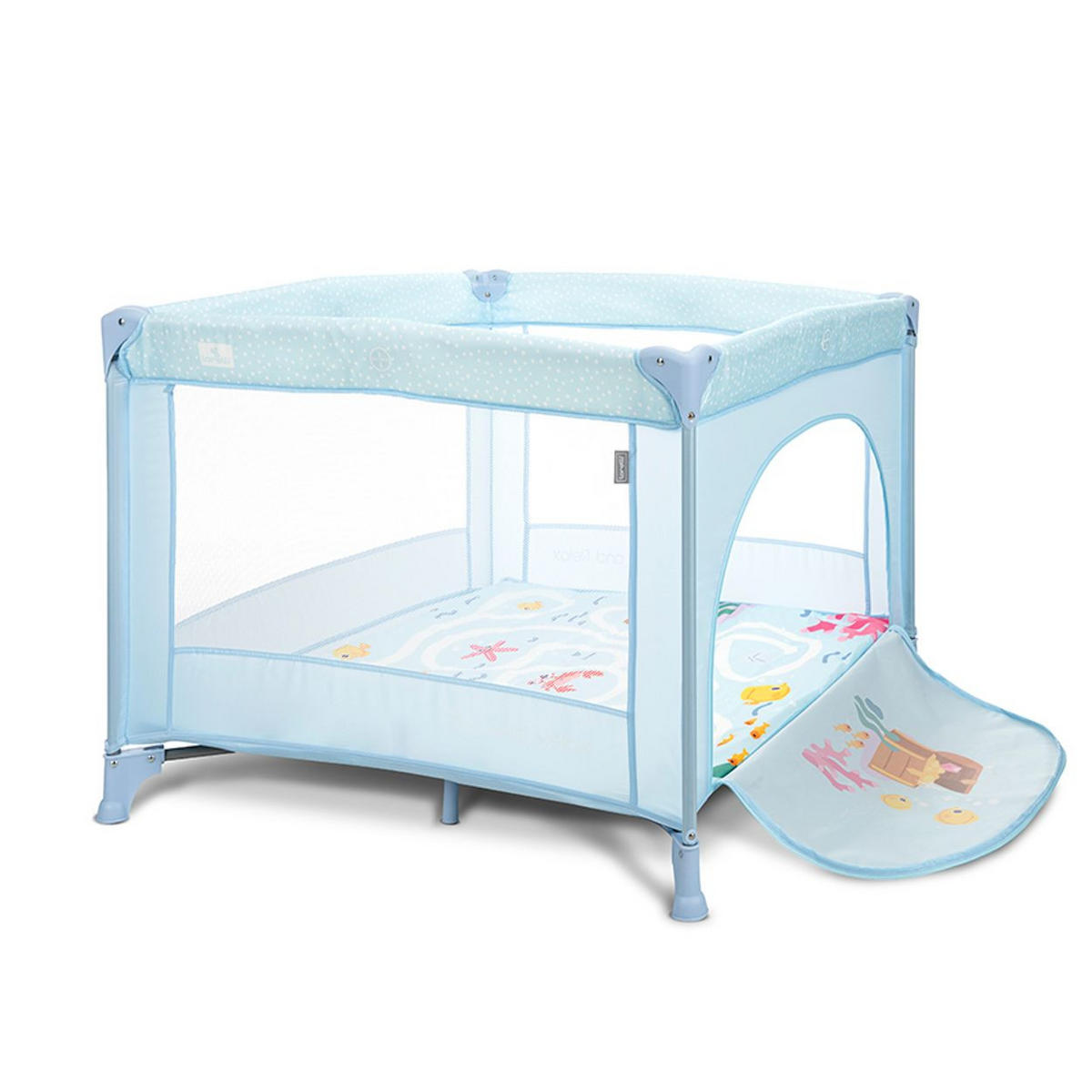 LAUFSTALL Play`n Relax blau 100 x 100 cm, seitliche Öffnung, Matratze, Tragetasche, Babyreisebett - Blau, Metall (100/75/100cm) - Lorelli