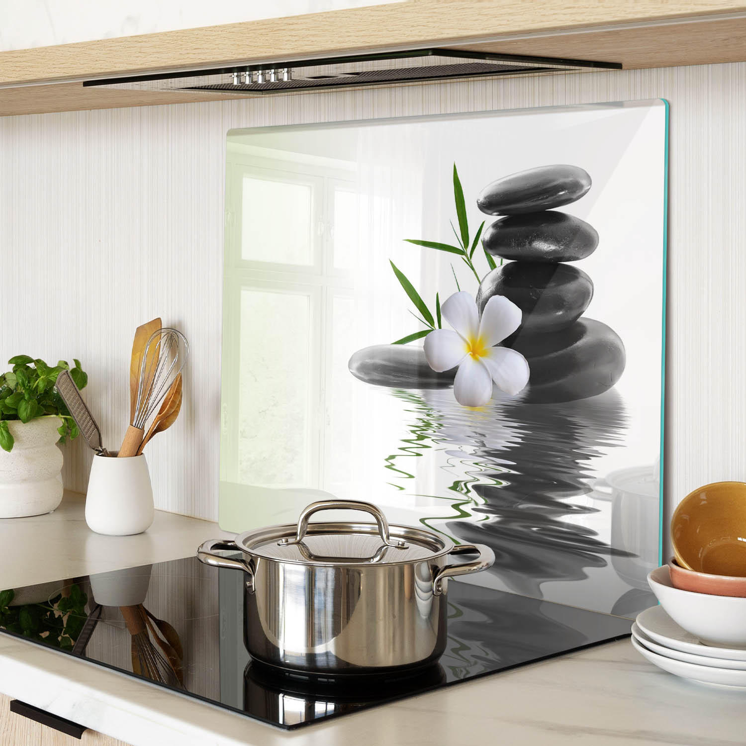 GLASPLATTE 60x52 cm Zen-Steine - Weiß, Glas (60/0.4/52cm) - TULUP