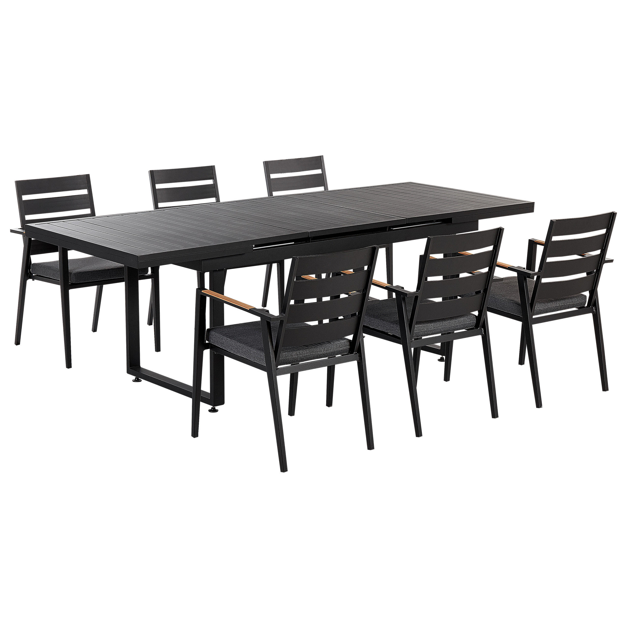 GARTENMÖBEL SET 6-Sitzer Aluminium schwarz Auflagen grau Valcanetto/Taviano - Hellbraun/Schwarz, Metall - Beliani