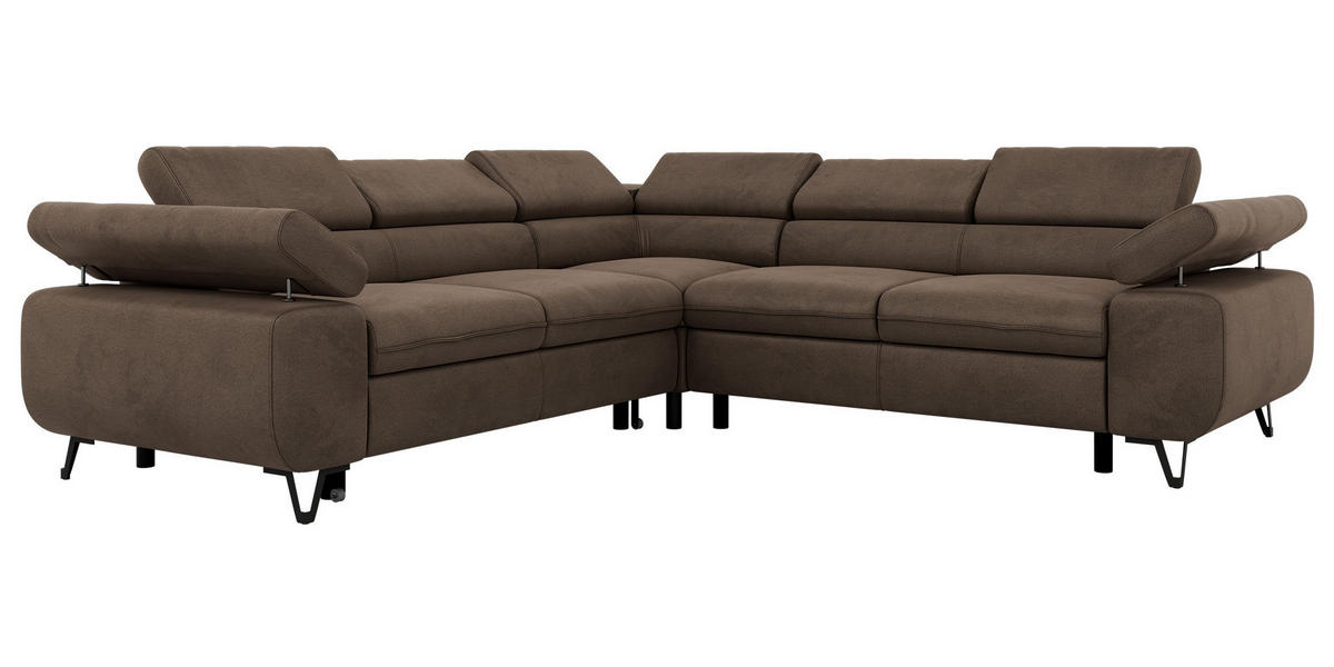 ECKSOFA QUADRO L - Braun Velvet - Rechts Seite - Schwarz/Braun, Textil/Metall (269/269cm) - MKS