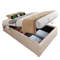 POLSTERBETT 90/190 cm mit Bettkasten und USB-C, ohne Kopfteil - Beige, Textil (90/190cm) - BEAOK
