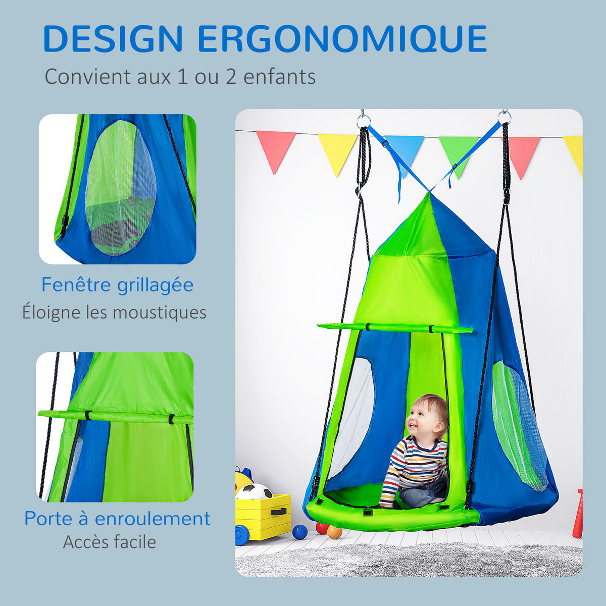 TRAMPOLIN DE-17954 mit abnehmbarem Zelt & Ø 100 cm Grün-Blau - Grün, Kunststoff (100/100cm) - ComfortXL