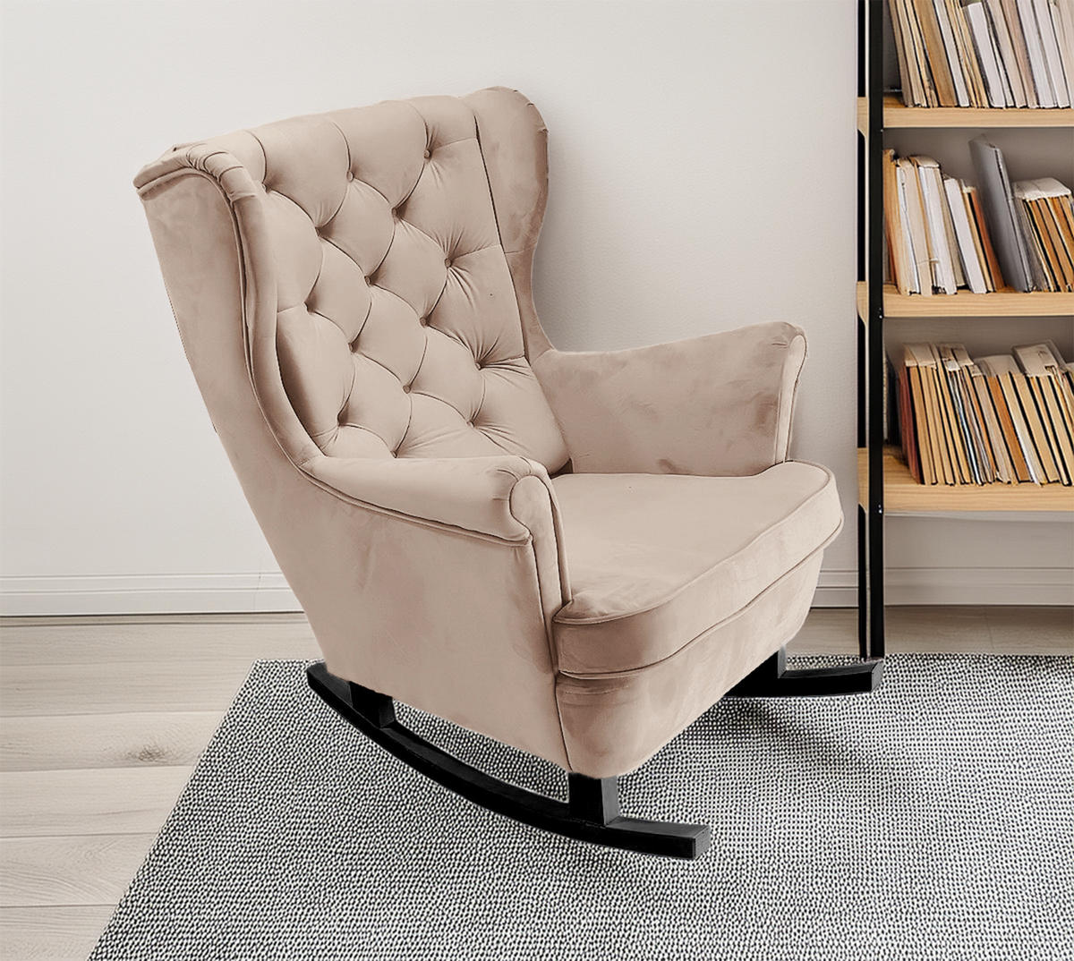 SCHAUKELSESSEL mit gepolstertem Sitz und Armlehnen, 102x81x95 cm, Cappuccino_29811 - Eschefarben/Schwarz, Holz/Textil (81/102/95cm) - DomoHome