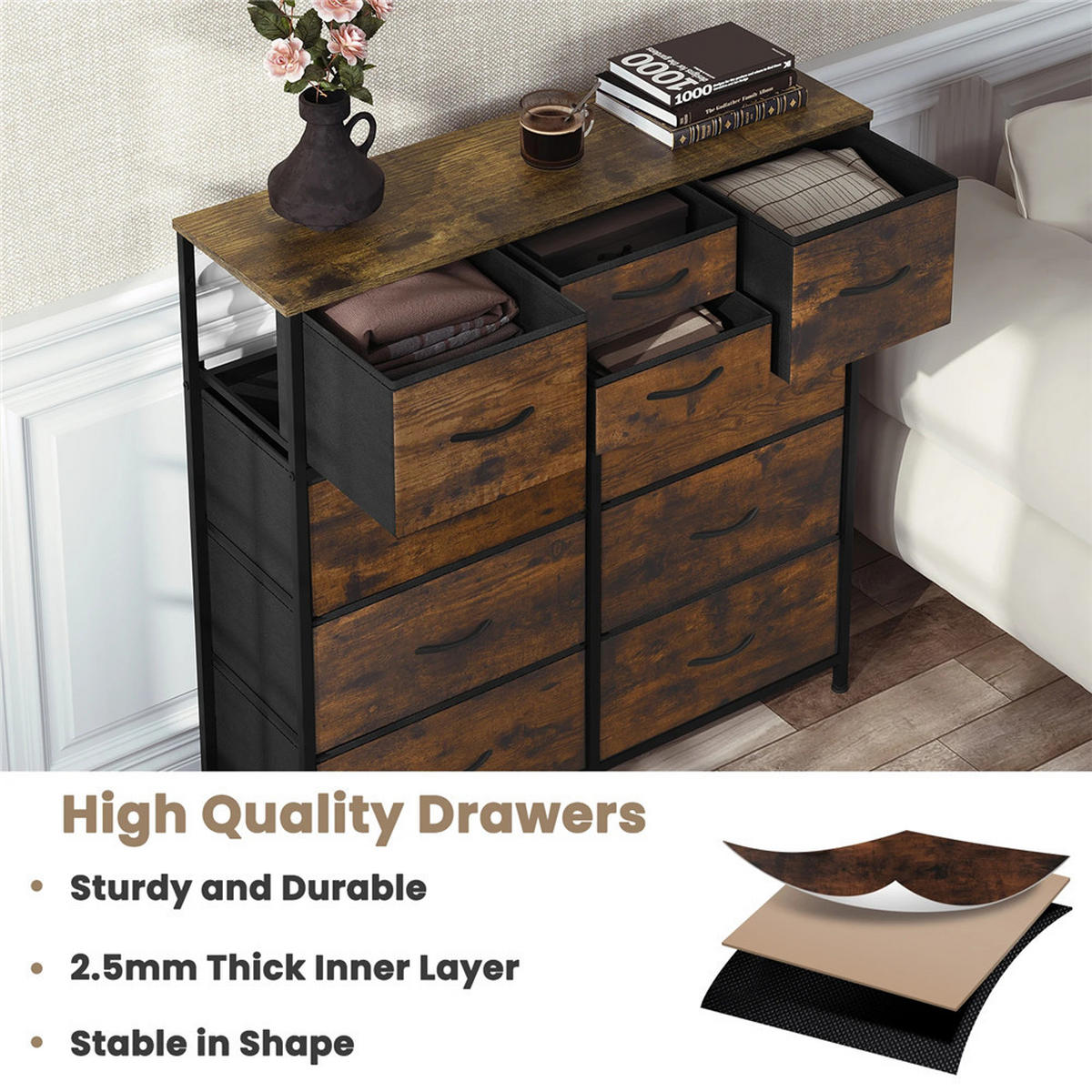 KOMMODE Stoff Sideboard Industrie Metall 100x100x30 cm - Braun, Metall (100/100/30cm) - Kaket