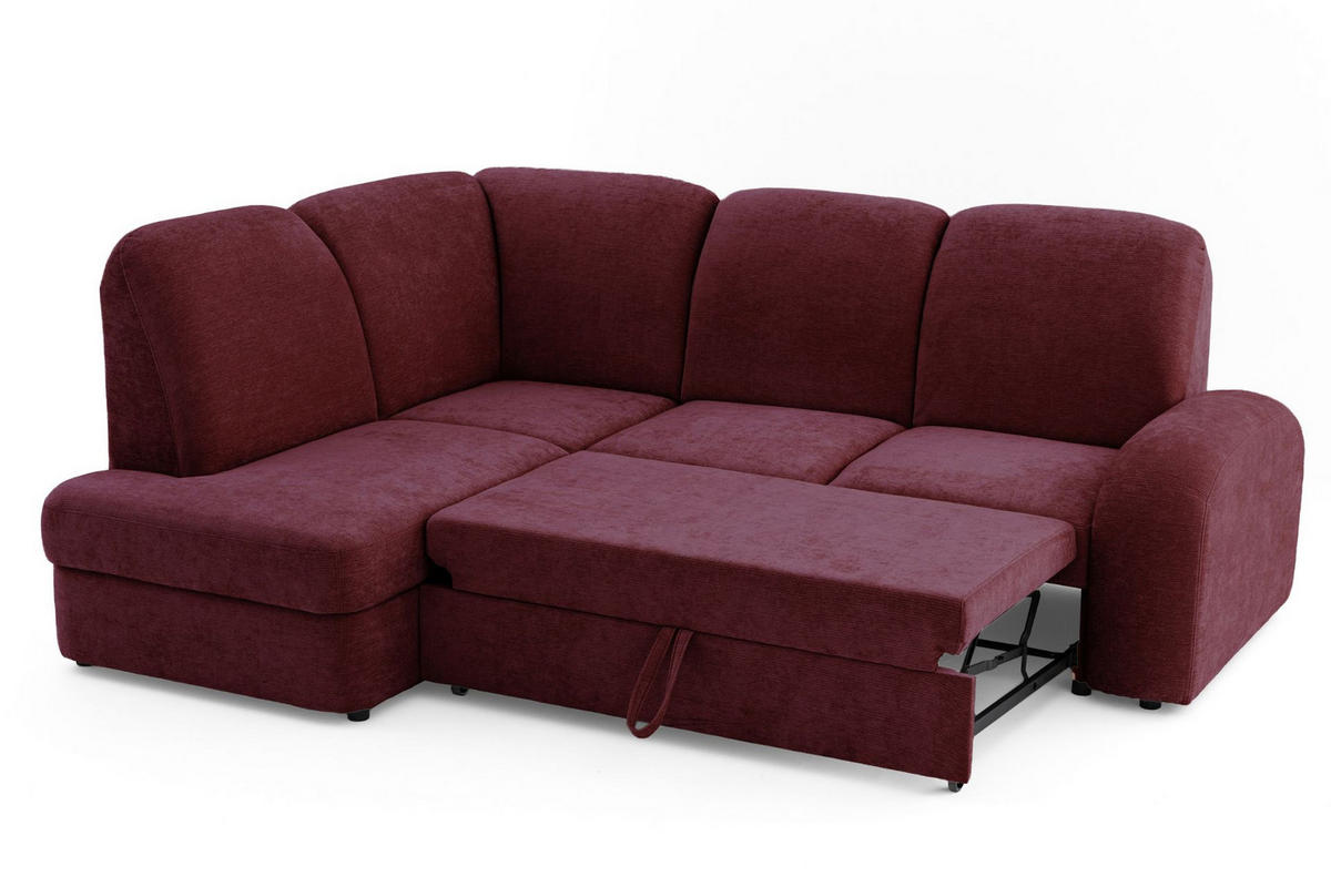ECKSOFA VIBE L Links mit Schlaffunktion 129x205 Chenille Bordeaux - Bordeaux/Schwarz, Holz/Kunststoff (186/250cm) - Muffo