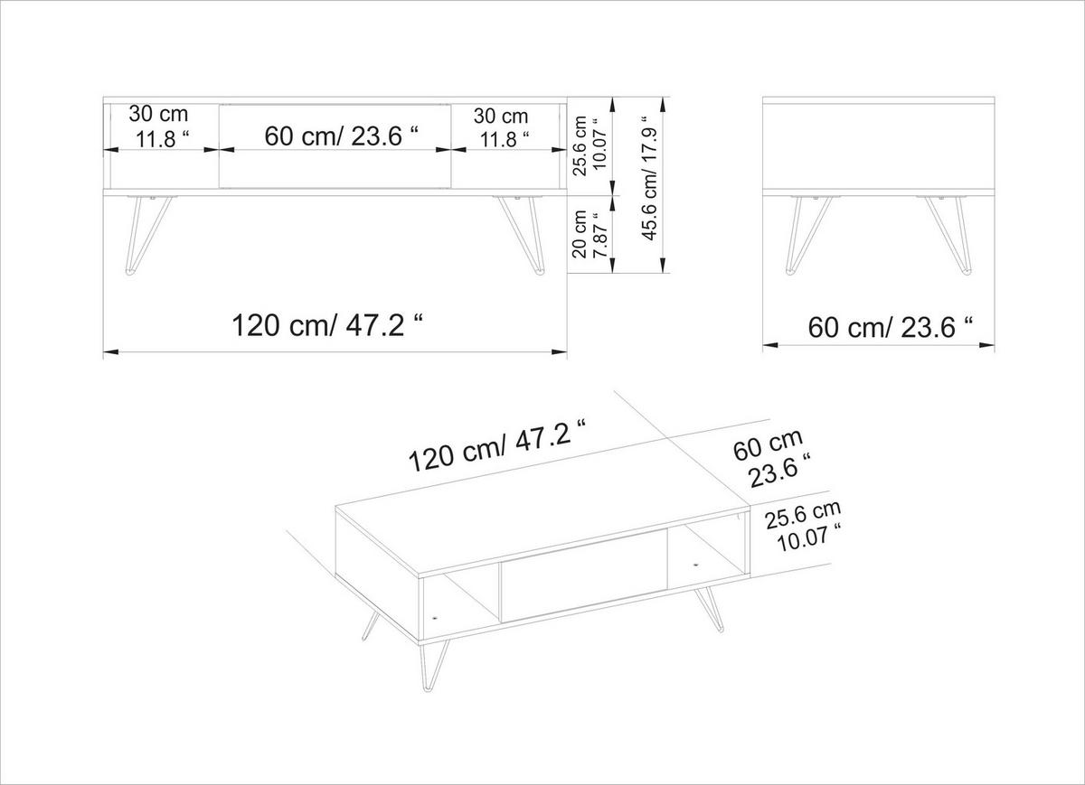 COUCHTISCH Mistico Walnuss Weiss - Eichefarben/Weiß, Holzwerkstoff (120/60/45.6cm) - Decorotika