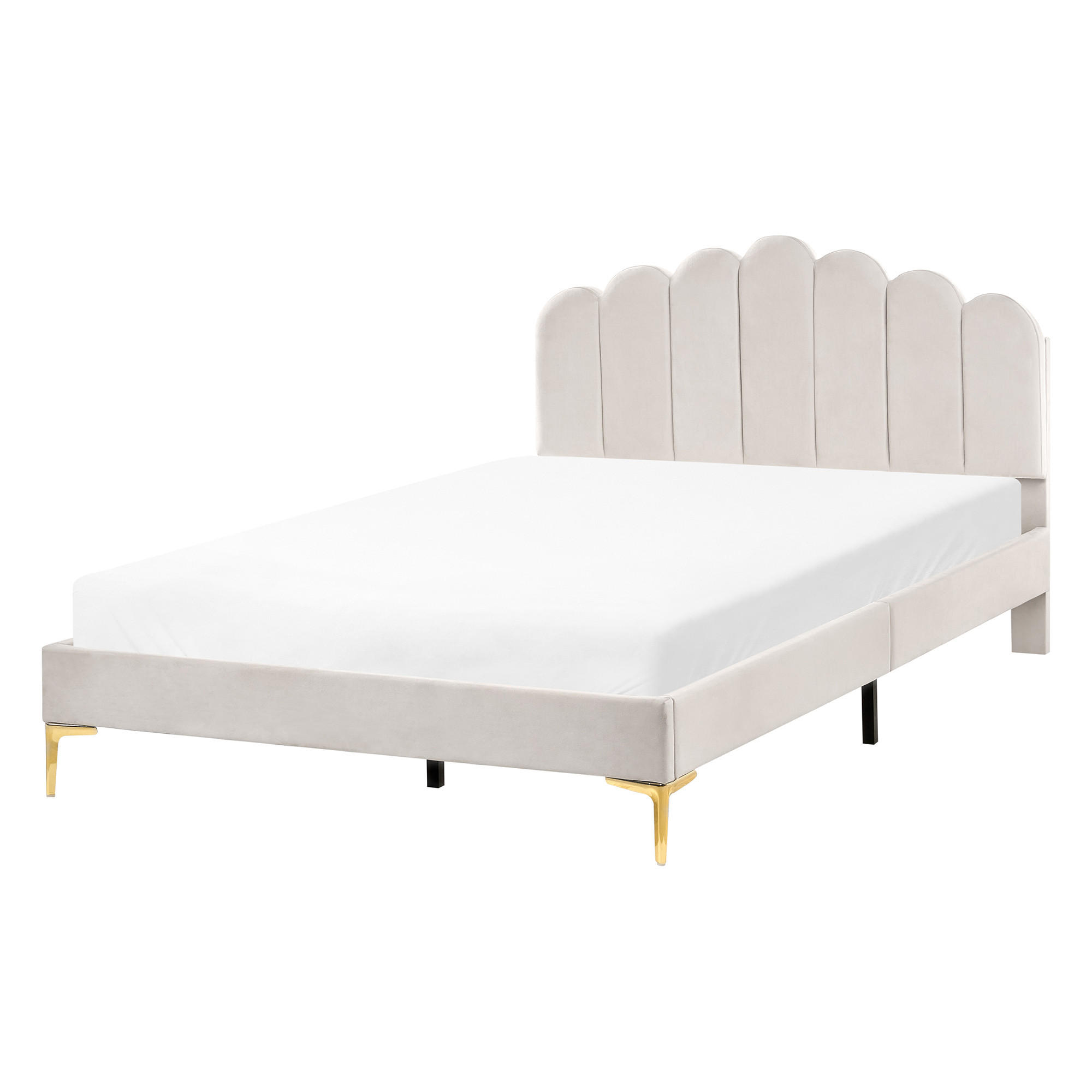 PAT cu somieră 140/200 catifea alb crem Sauvian - crem, material textil (140/200cm) - Beliani