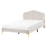 POSTEL s roštem 140/200 cm Sametová látka Krémově bílá Sauvian - krémová, textil (140/200cm) - Beliani