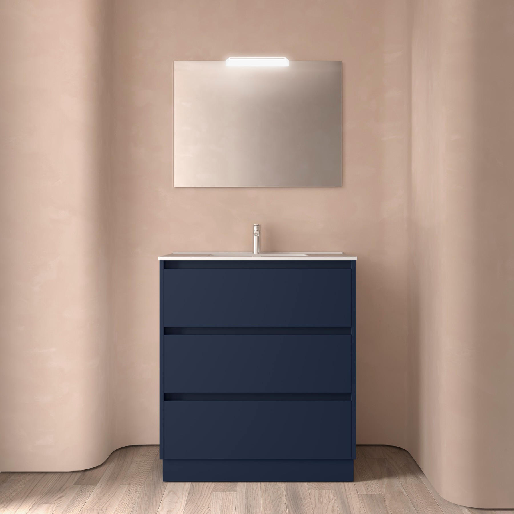 BADEZIMMERMÖBEL NOJA 800 3 Schubladen BLUE SATIN + Waschtisch + Spiegel - Schwarz, Metall (45/81/80cm) - Salgar
