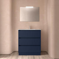 BADEZIMMERMÖBEL NOJA 800 3 Schubladen BLUE SATIN + Waschtisch + Spiegel - Schwarz, Metall (45/81/80cm) - Salgar