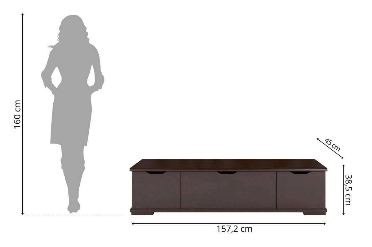 MASSIVHOLZ-TV-SCHRANK Arhus, Buche - lackiert, Palisanderfarbe - Wengefarben, Holz/Buchenholz (157.2/38.5/45cm) - Visby