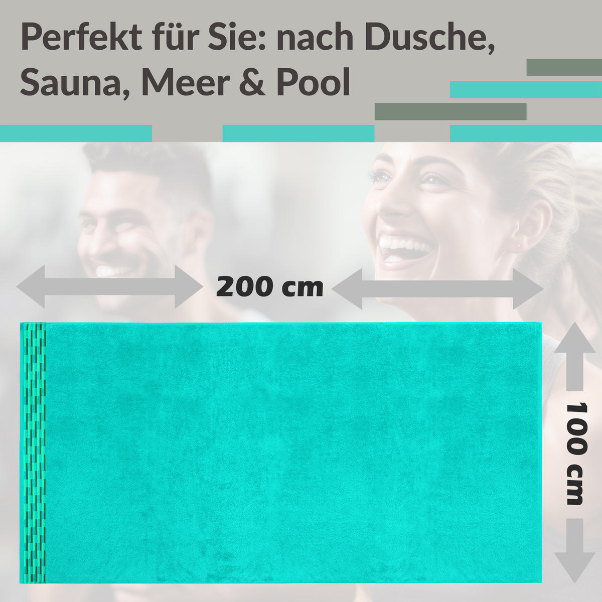 BADETUCH Lugano Türkis 100x200 cm - Türkis, Textil (100/200cm) - Lashuma