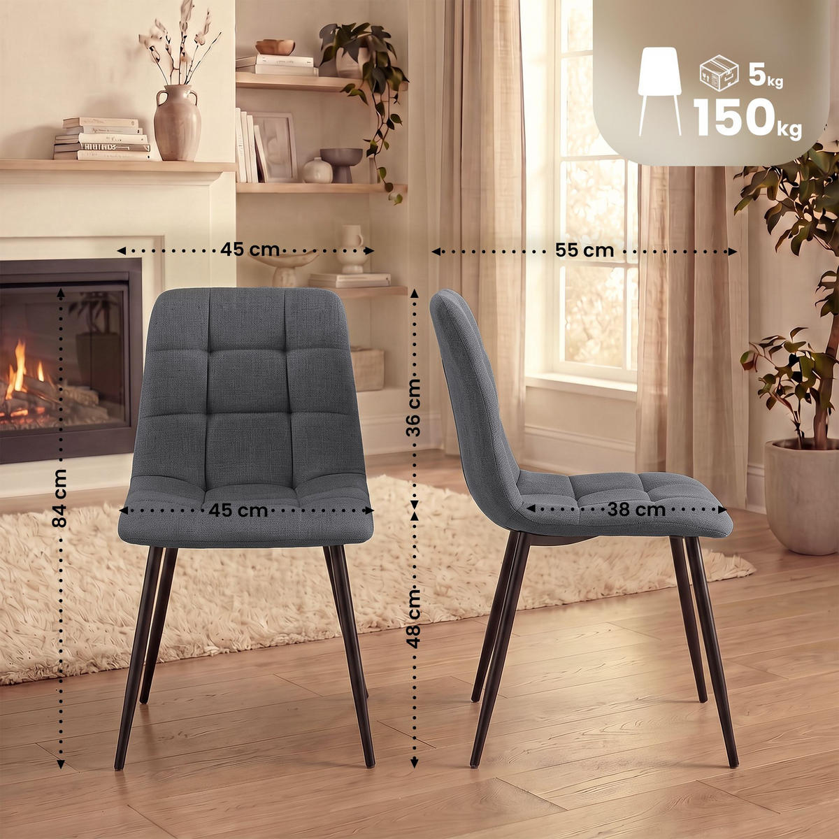 STUHL 2 Stoff Grau - Schwarz/Grau, Textil/Metall (45/84/55cm) - CLP