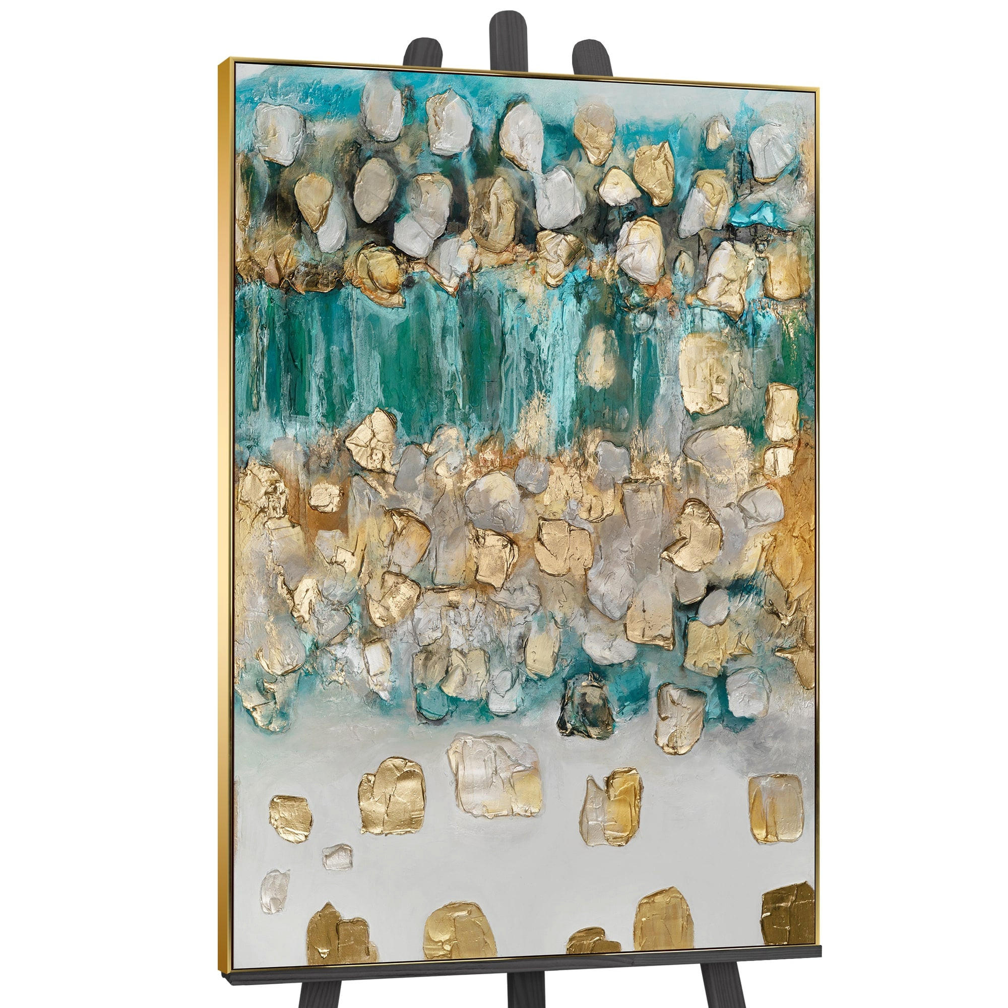 GEMÄLDE Rhythmus der Unendlichkeit Schattenfugenrahmen Gold 140x100 cm - Goldfarben, Holz (140/100cm) - YS-art gallery