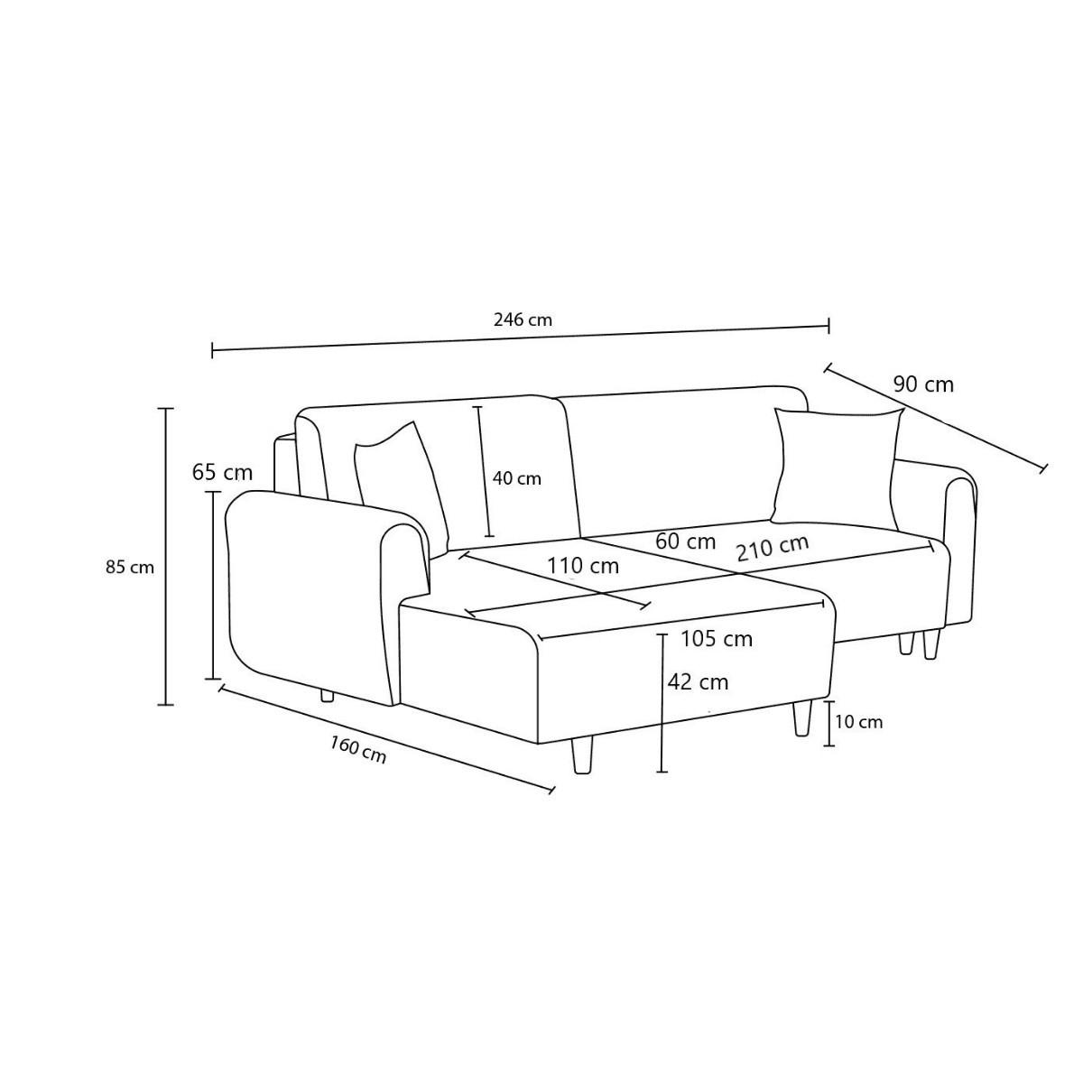 ECKSOFA mit schlaffunktion und rechtsseitiger récamiere aus stoff - mane 246/160/85 cm - Taupe, Textil (160/246cm) - Calicosy