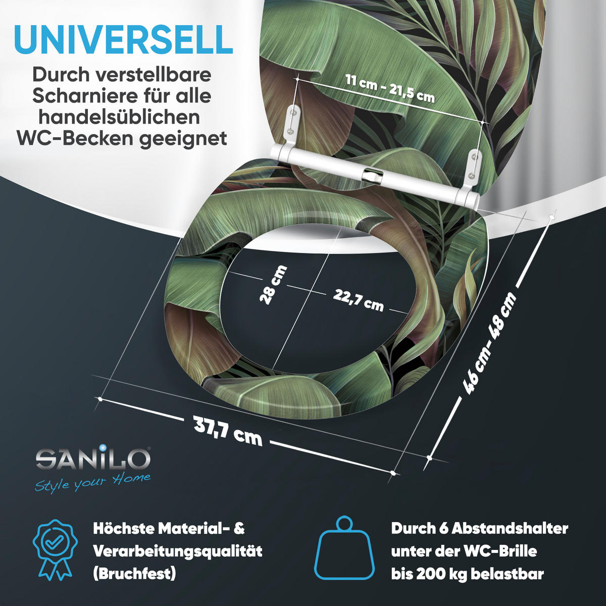 WC-SITZ mit Absenkautomatik & Top Fix Jungle - Grün, Holzwerkstoff (37.7/5.5/48cm) - Sanilo