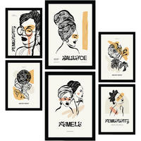 POSTER Set Mit 6 In Schwarzer Tinte Black Power Kunstdrucke Im Skizzenstil Für Innenarchitektur A3 & A4 Schwarzer Rahmen - Schwarz, Papier (29/3cm) - Nacnic