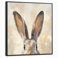 LEINWAND Bilder mit Rahmen - Hase - Ohren - Braun - 90x90 - Beige, Textil (90/90cm) - MuchoWow
