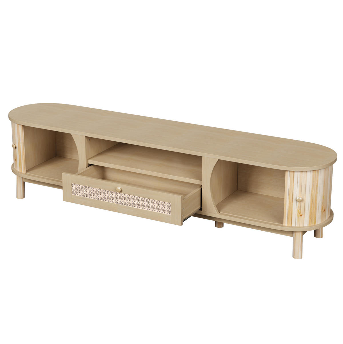 TV-LOWBOARD 165/37/46 cm natur aus MDF mit Rattanfronten und Schiebetür - Naturfarben, Holzwerkstoff (37/46/165cm) - OKWISH