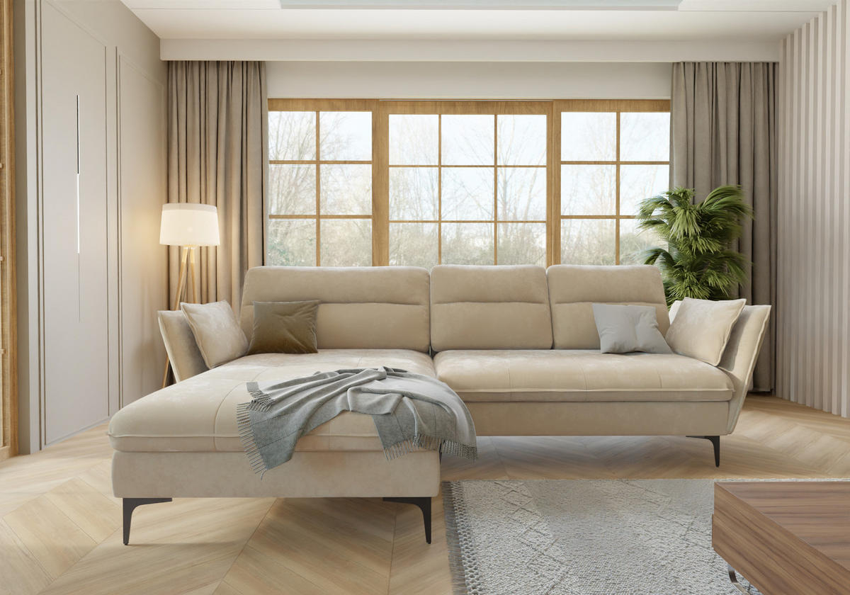 ECKSOFA Mira Beige Samt-Stoff - Beige/Schwarz, Textil/Metall (260/168cm) - S-Style Möbel
