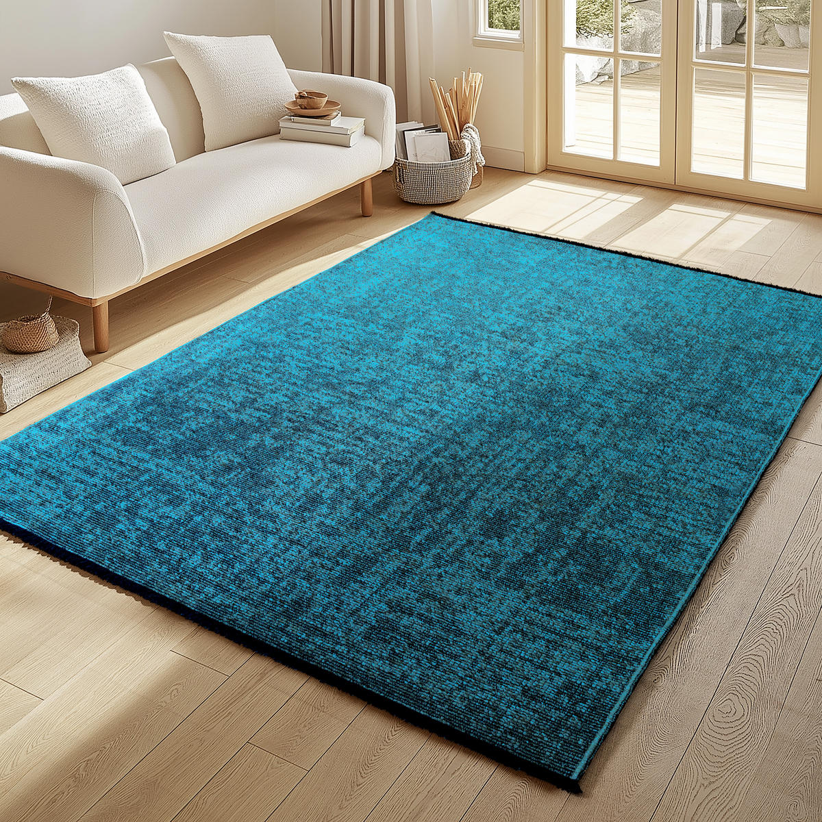 TEPPICH Kurzflor Unicolor Chenille Baumwolle Innen Blau Rechteckig 160x230 - Blau, Textil (160/230cm) - KADIMA DESIGN