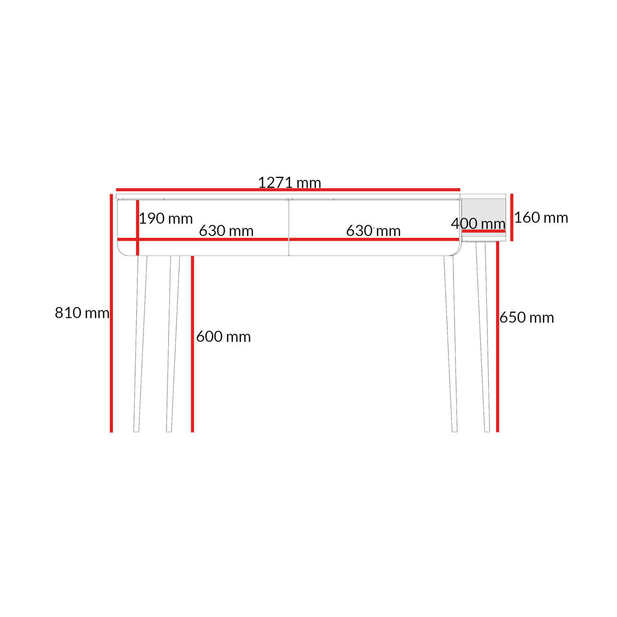SCHMINKTISCHE mit Schubladen Chloe 2S 125 Weiß (schwarzer oder golder Griff) - Schwarz/Weiß, Holzwerkstoff/Kunststoff (127/81/40cm) - mzm24