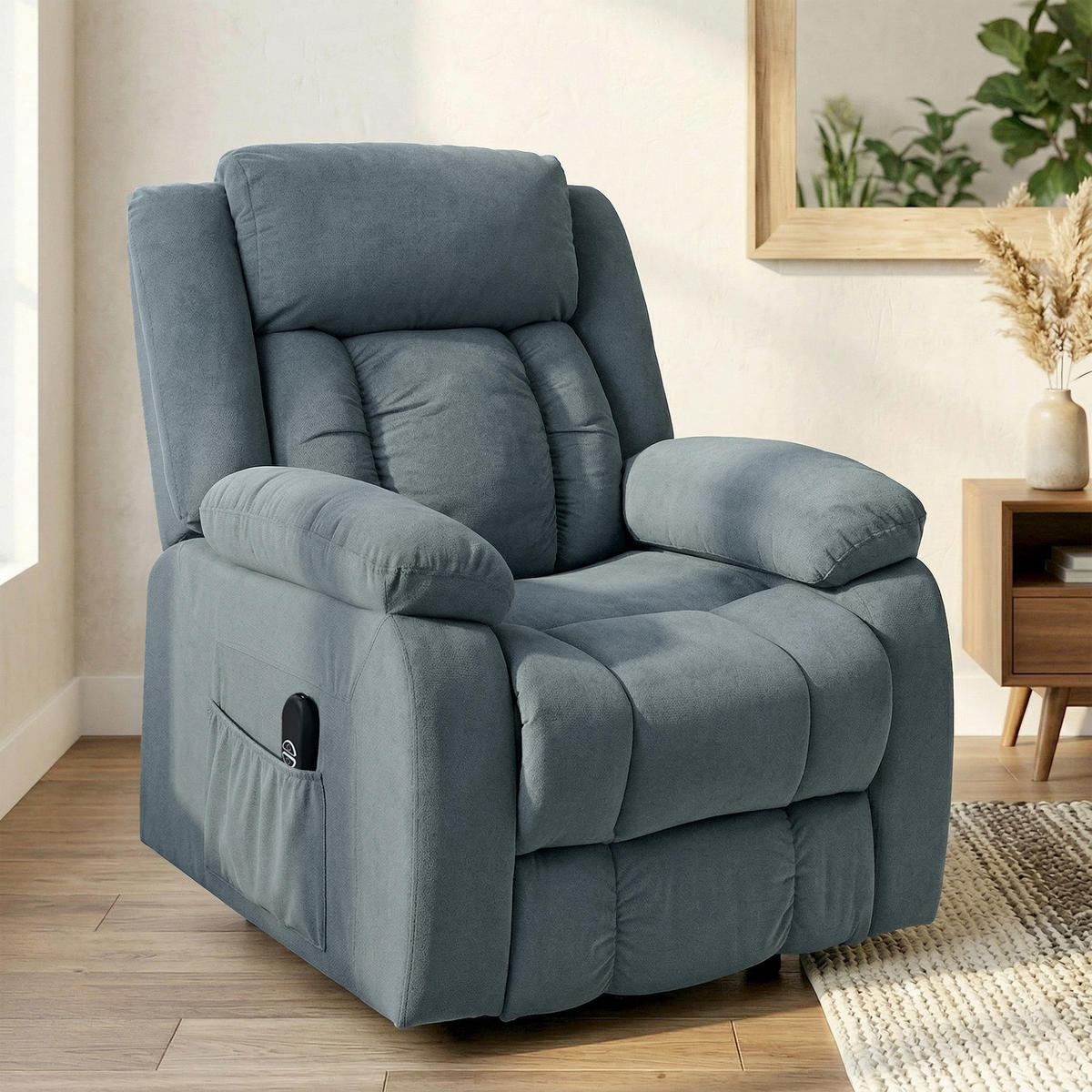 FERNSEHSESSEL-MIT-AUFSTEHHILFE Polyester Stahl Grau - Grau, Holz/Textil (92/105/94cm) - HOMCOM