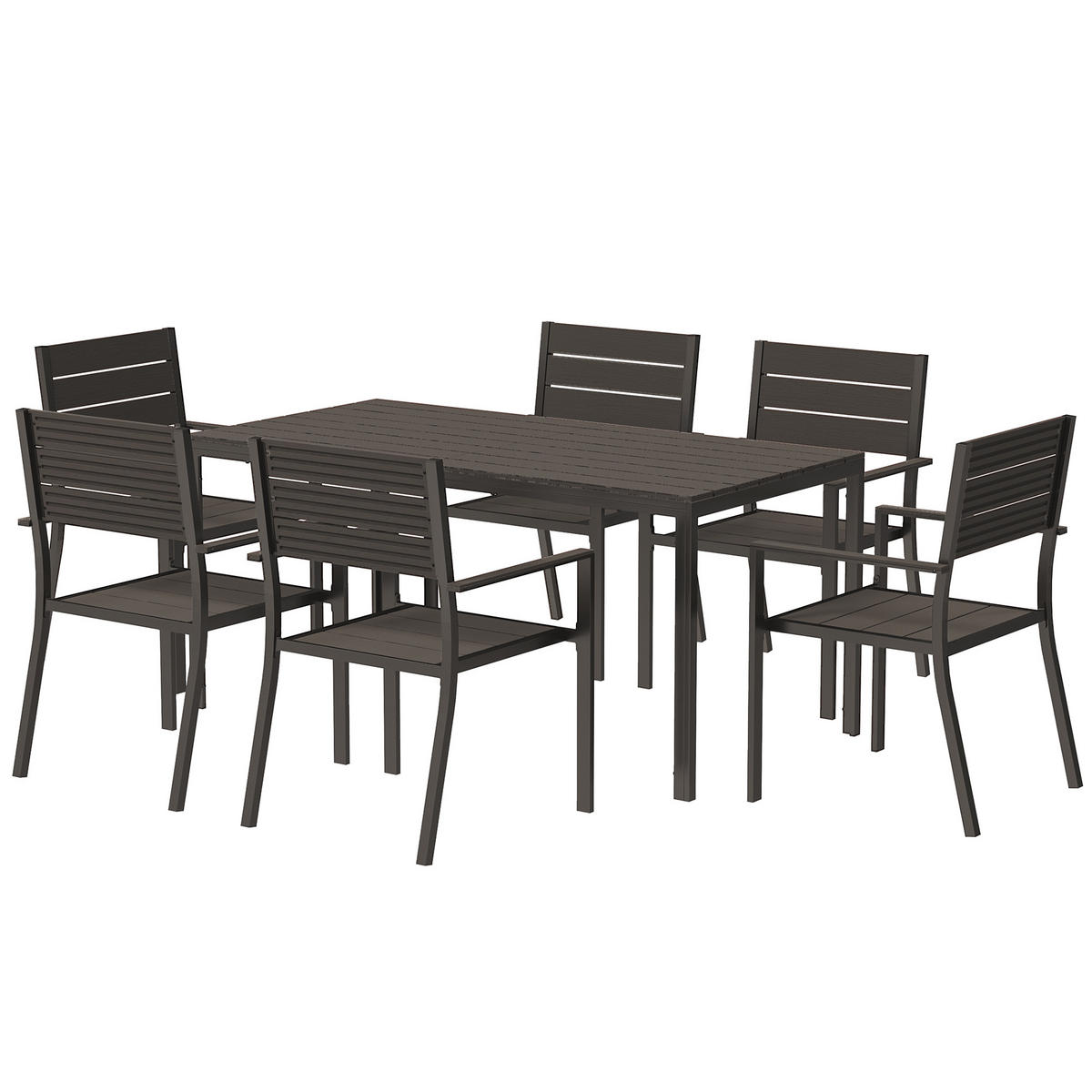 SITZGRUPPE 7-teilig DE-09821 mit geschlitzter Tischplatte Dunkelbraun - Braun, Metall - ComfortXL