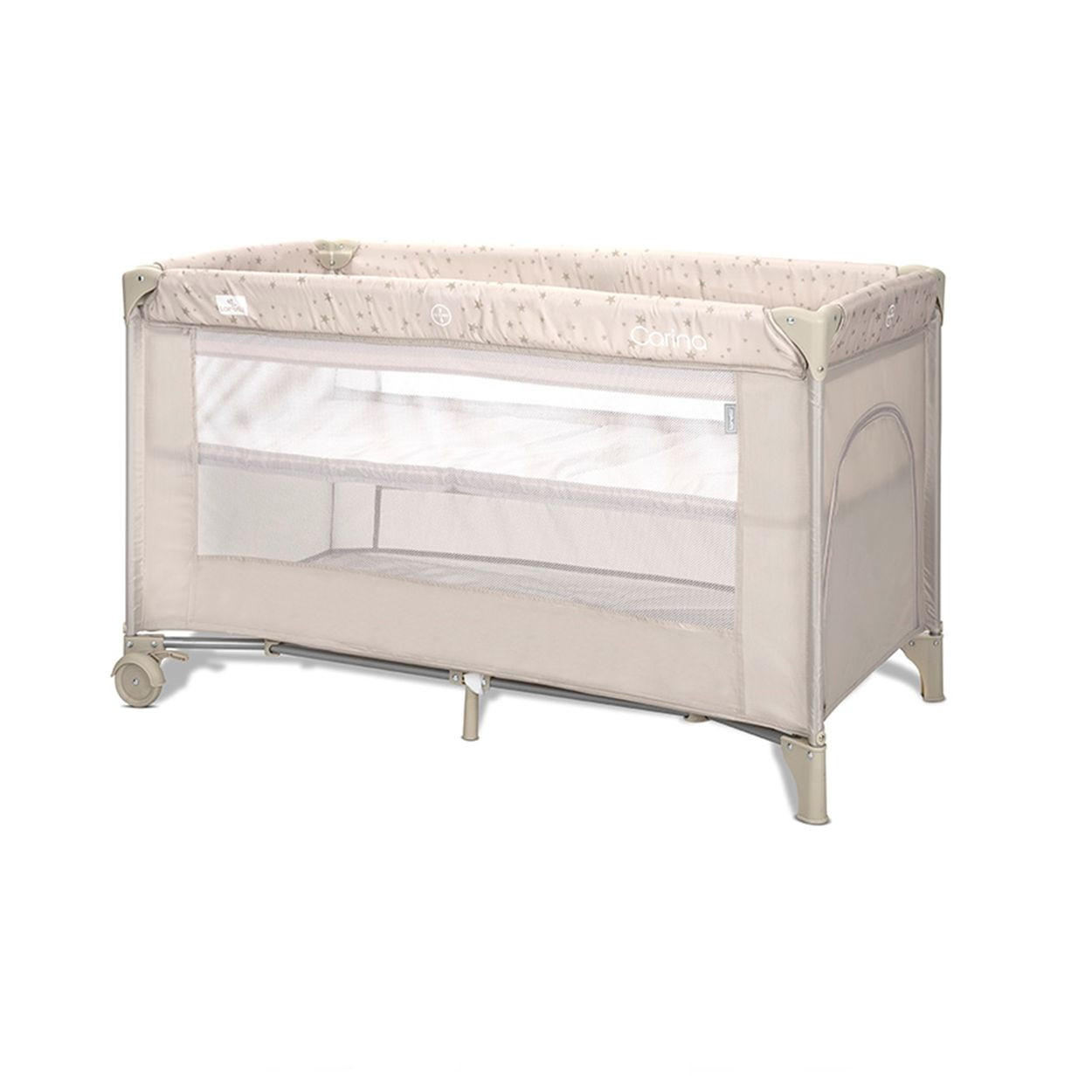 REISEBETT Carina 2 Ebenen beige Matratze Tragetasche faltbar Räder mit Bremse - Beige, Kunststoff (67/125cm) - Lorelli