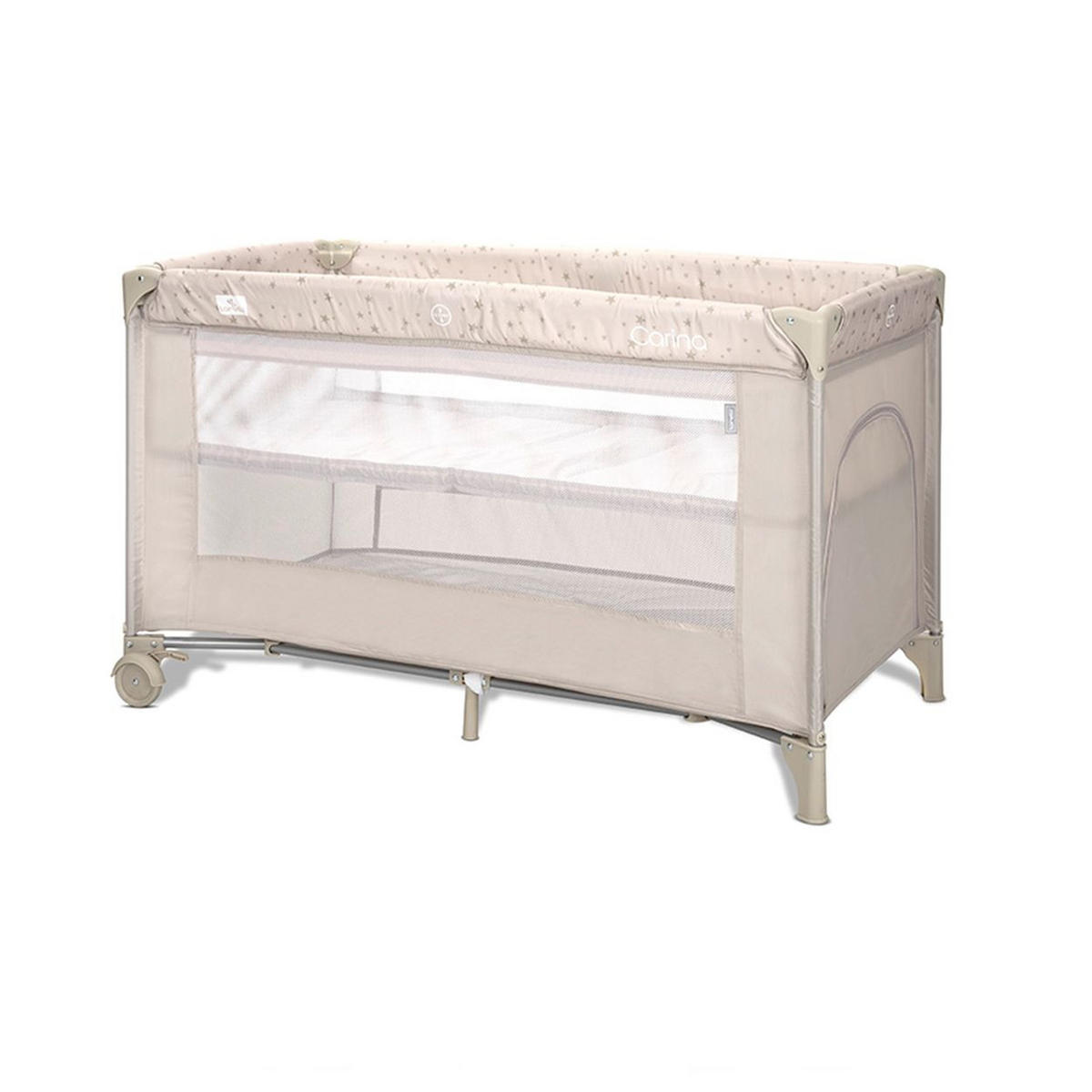 REISEBETT Carina 2 Ebenen beige Matratze Tragetasche faltbar Räder mit Bremse - Beige, Kunststoff (67/125cm) - Lorelli