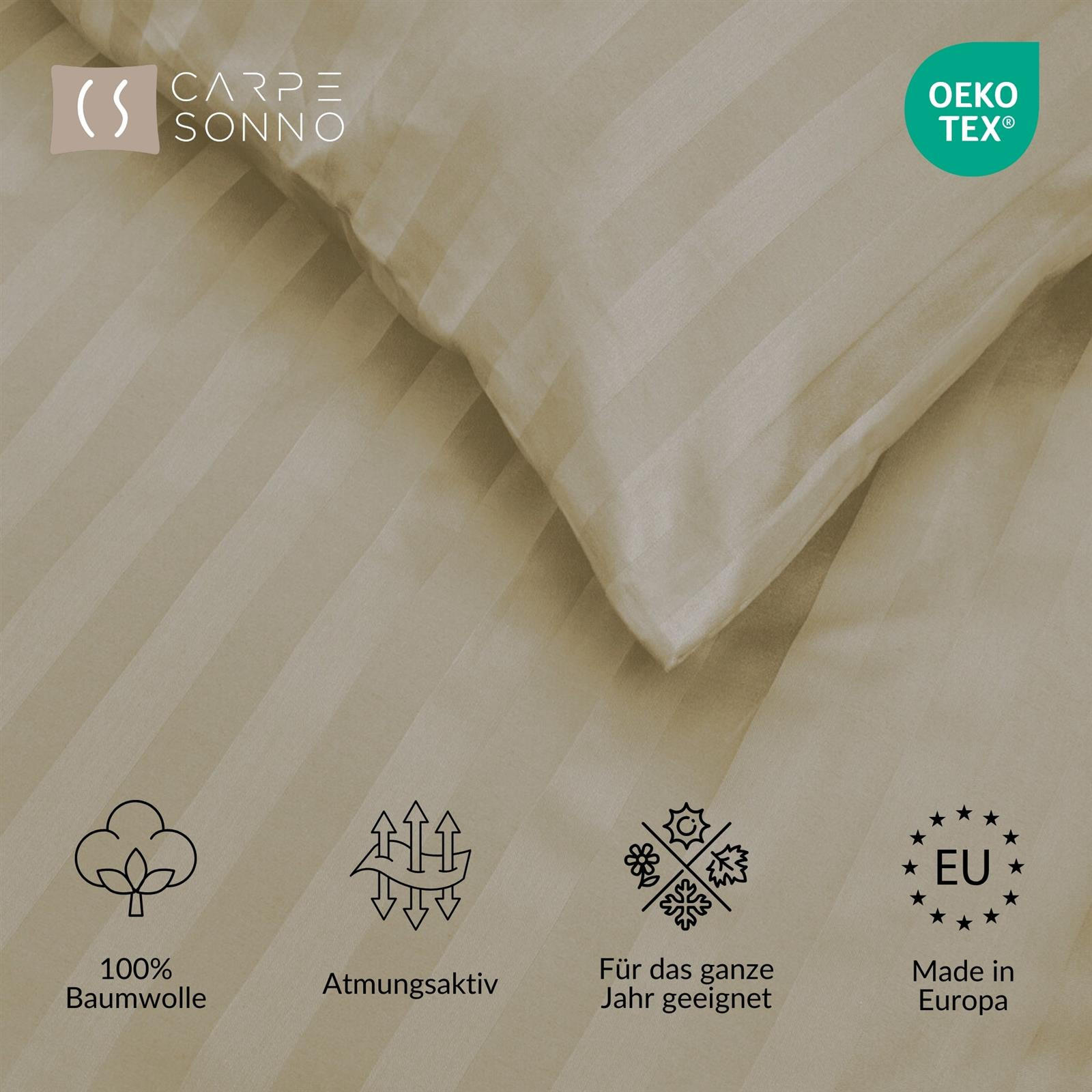 BETTWÄSCHE Damast 135x200 Beige Taupe gestreift - Made in Germany - Taupe, Textil (135/200cm) - Carpe Sonno