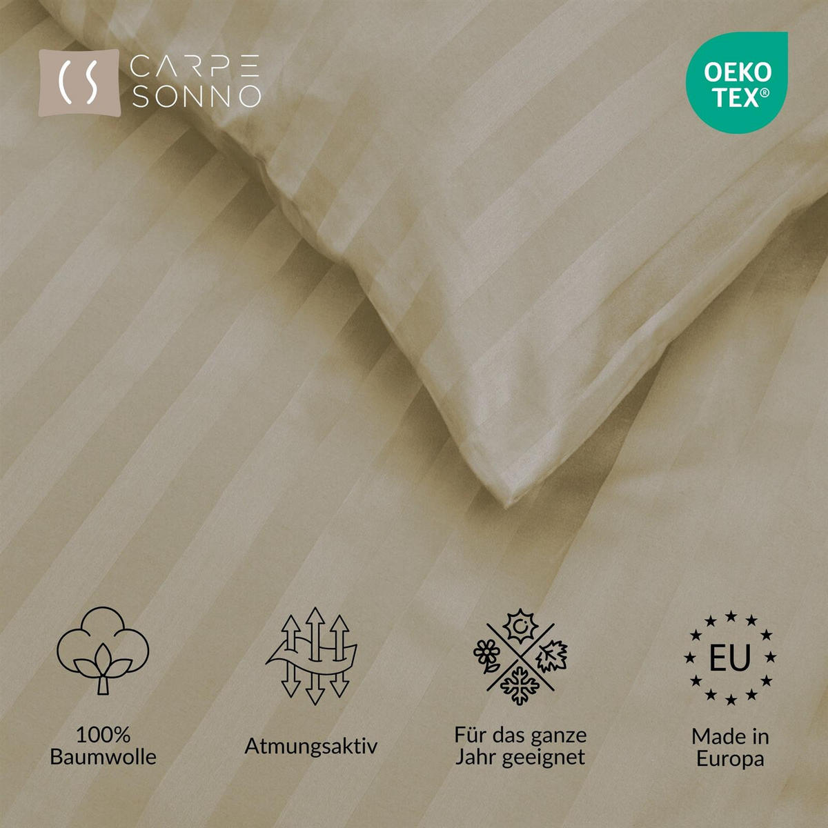 BETTWÄSCHE Damast 135x200 Beige Taupe gestreift - Made in Germany - Taupe, Textil (135/200cm) - Carpe Sonno