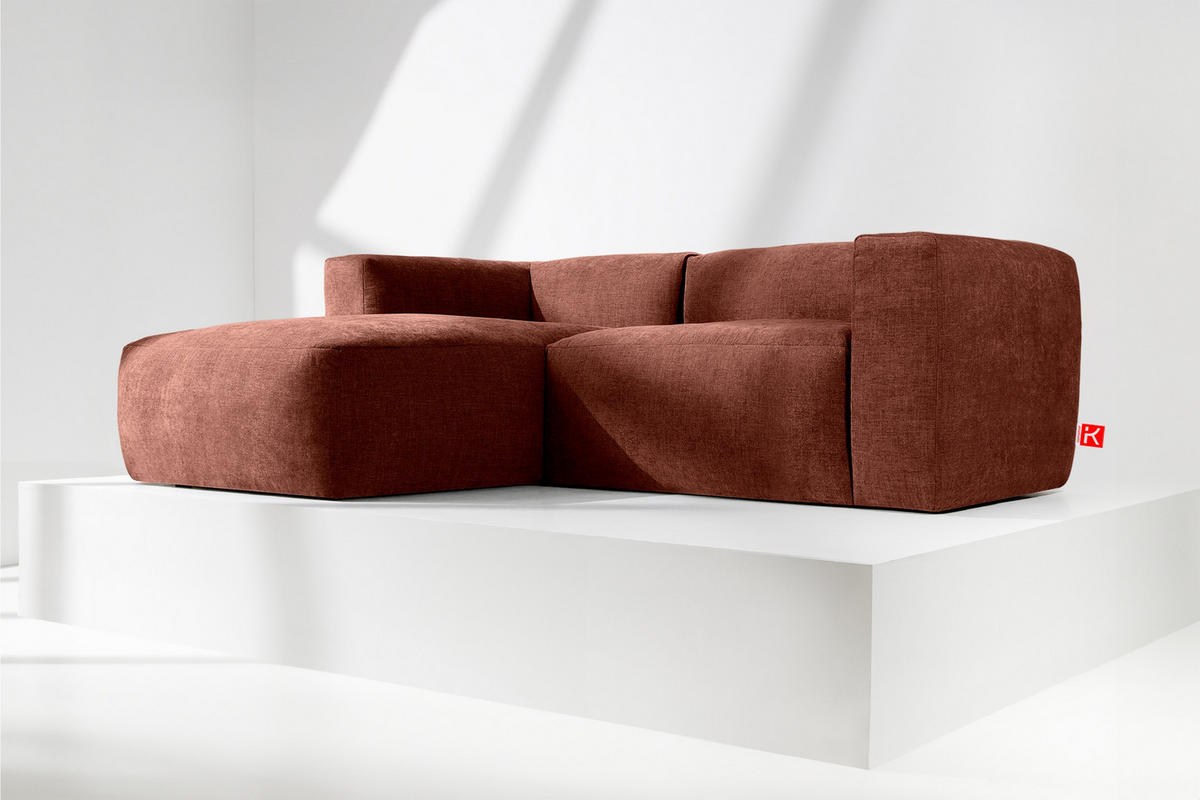 ECKMODULSOFA-LINKS BUFFO 3/4 Sitzer mit extrem weicher Sitzfläche, Gewebestoff, orange - Orange, Textil (237/180cm) - KONSIMO®