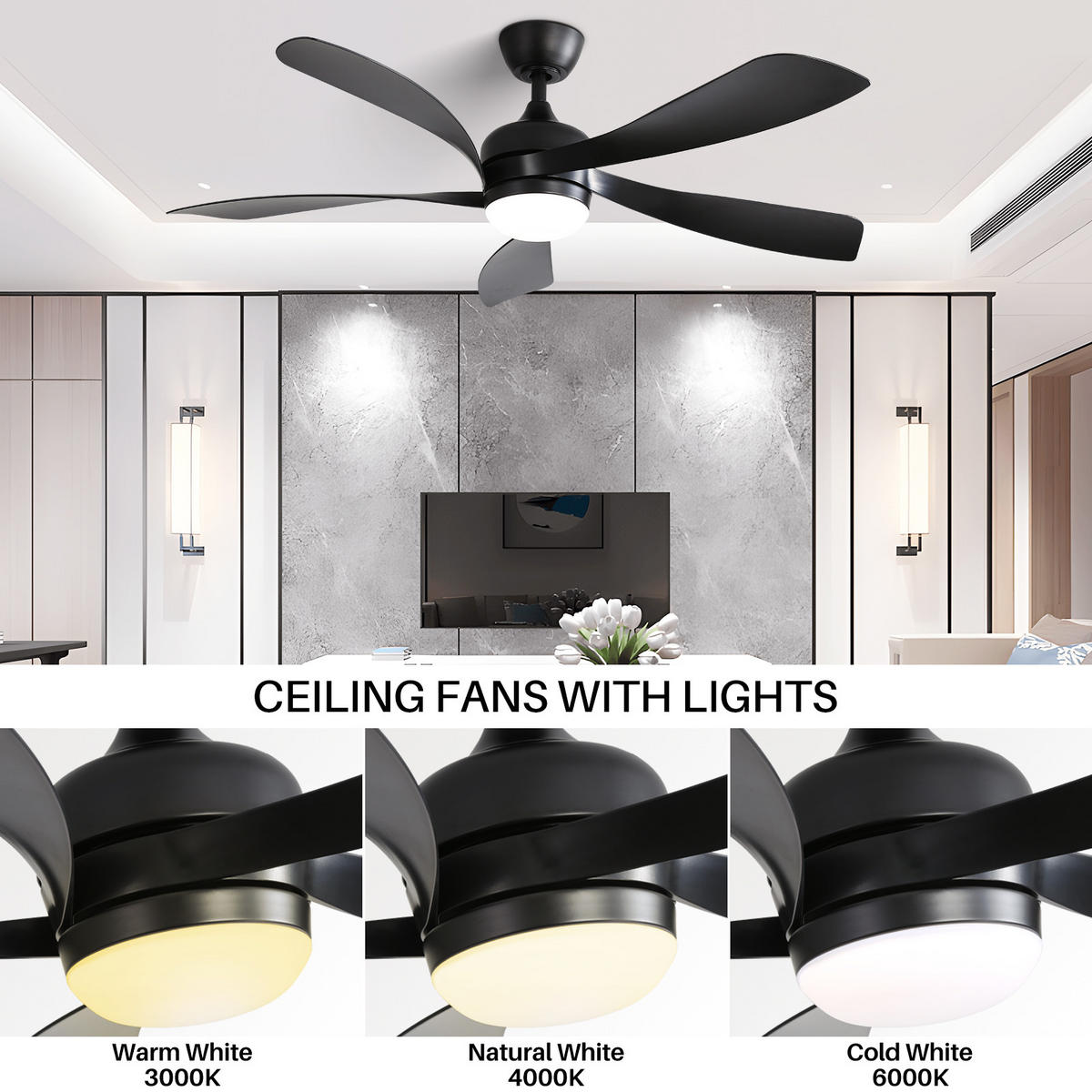 DECKENVENTILATOR 52Zoll Smart LED Licht Dimmbar Speicherfunktion DC Motor - Schwarz, Kunststoff (132.08/132.08/26.8cm) - CASIVA