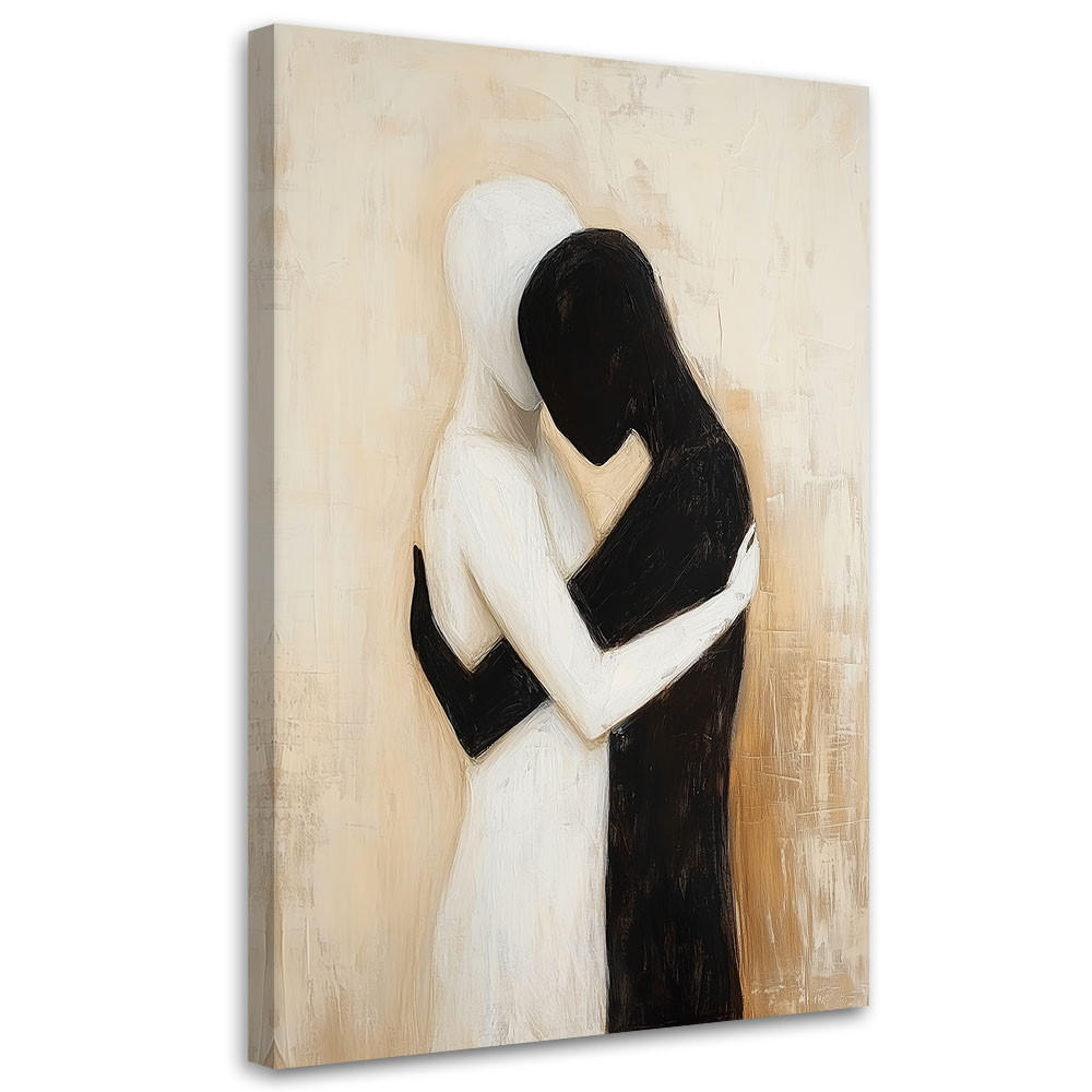 LEINWANDBILD Verliebtes Paar auf beigem Hintergrund 40x60cm - Schwarz, Textil (40/60cm) - Feeby