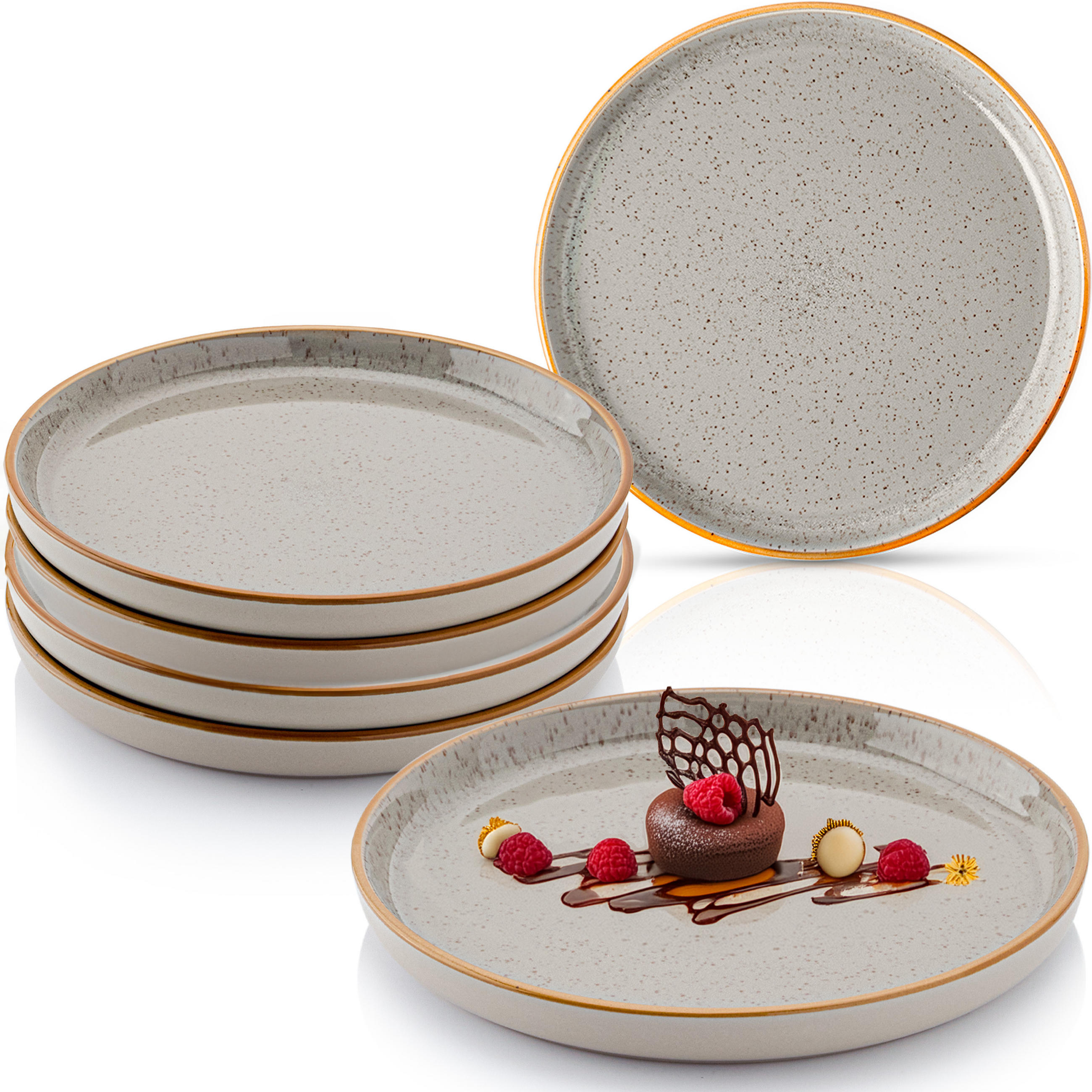 DESSERTTELLER RIO PERLGRAU - 6 teilig aus Steingut - Grau, Stein (20.5cm) - Sänger