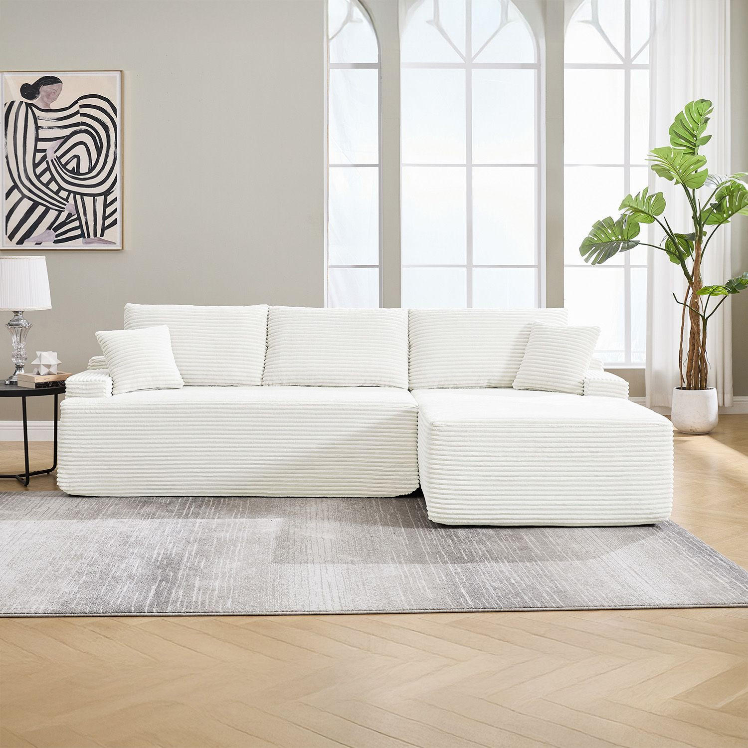 SOFA Coredo creme Cord - Creme, Textil (250/155cm) - Juskys