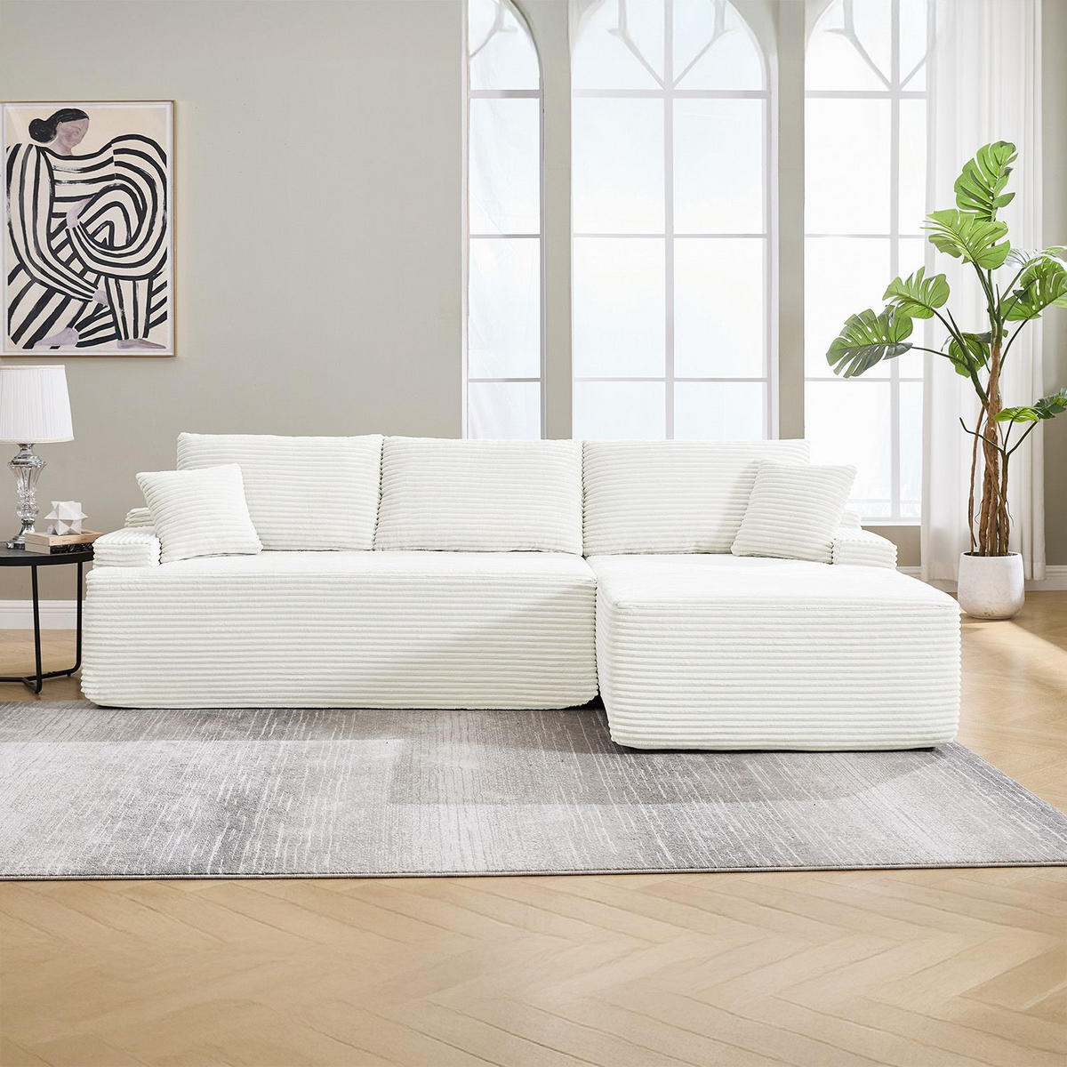 SOFA Coredo creme Cord - Creme, Textil (250/155cm) - Juskys