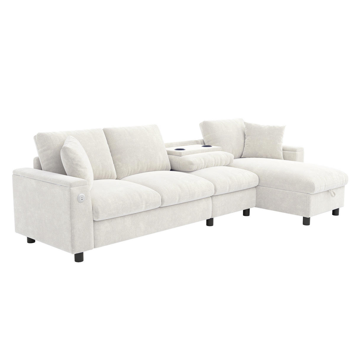 ECKSOFA 280/137/84 cm Beige aus Chenille mit Schlaffunktion und Stauraum - Beige, Textil (137/280cm) - OKWISH