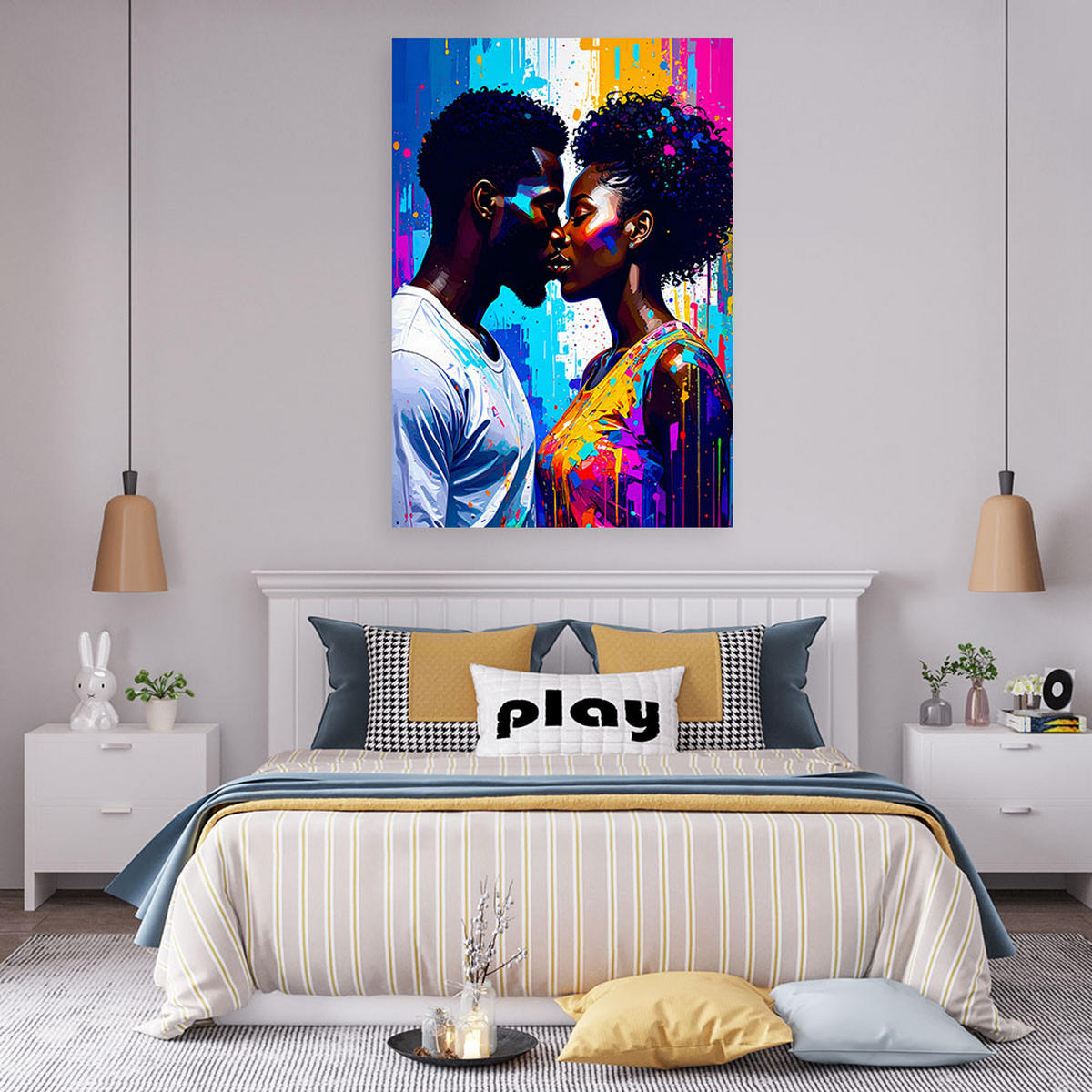 LEINWANDBILD Kuss Liebe Paar 80x120cm - Multicolor, Textil (80/120cm) - Feeby