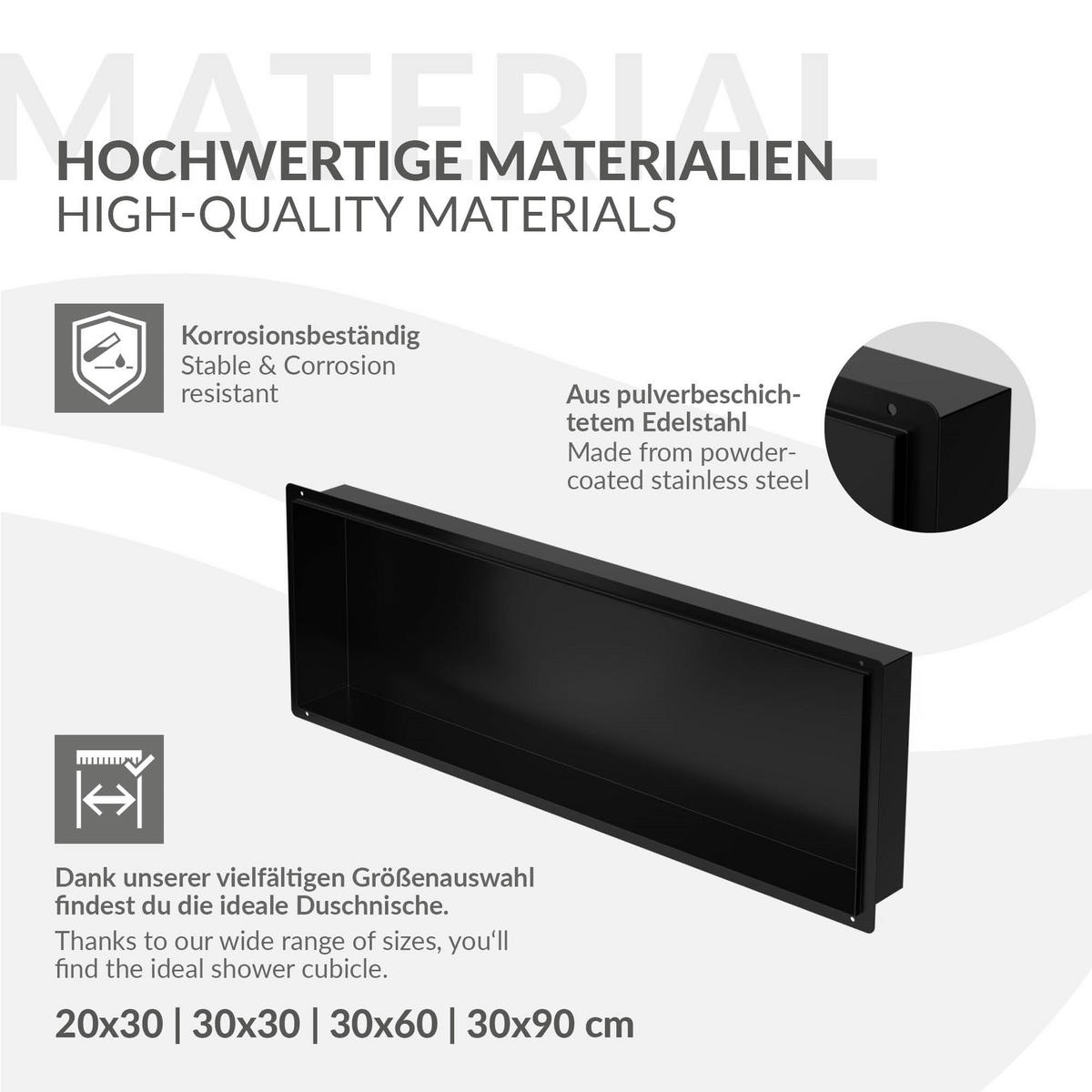 DUSCHNISCHE Schwarz 90/30 cm randlos - Schwarz, Metall (90/30/10cm) - LuxeBath