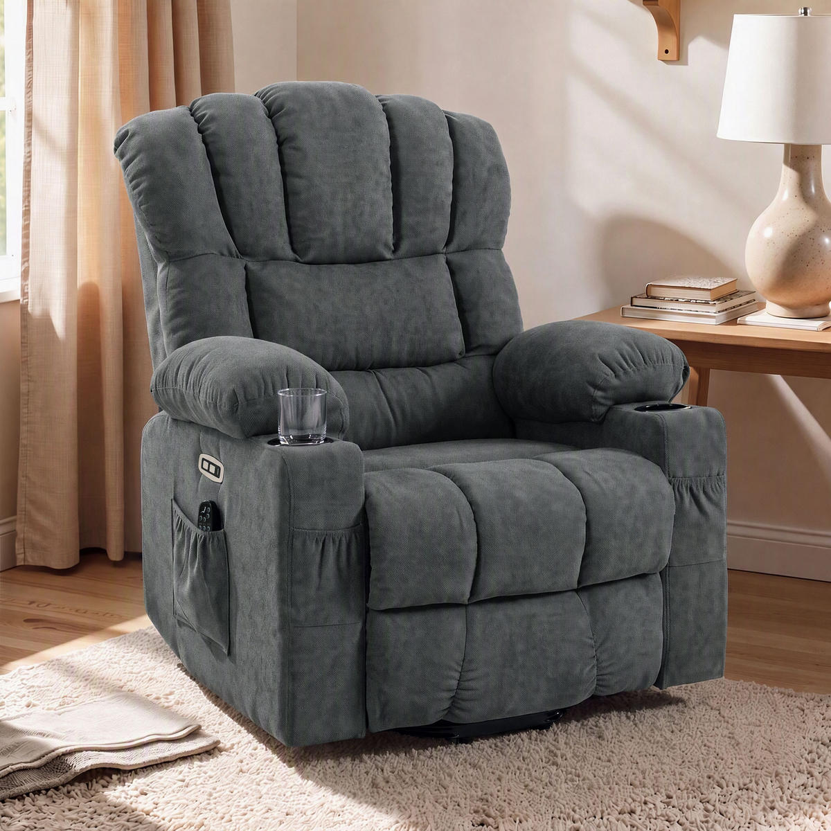 ELEKTRISCHER-AUFSTEHSESSEL Frottee 100 Polyester Grau - Grau, Textil/Metall (87/107/92cm) - HOMCOM