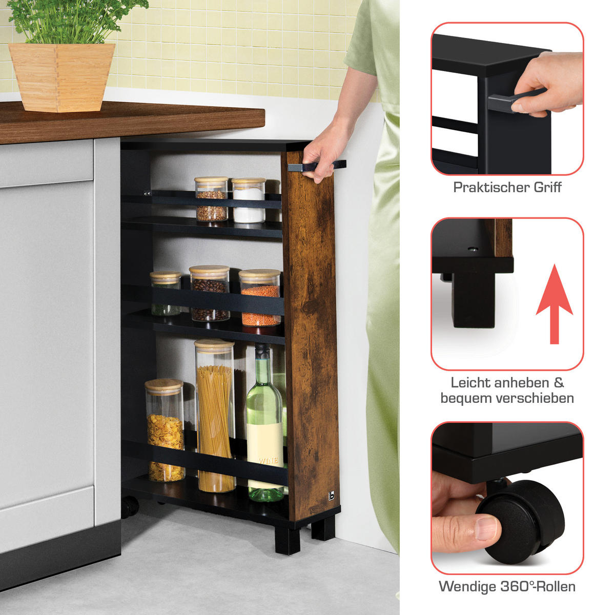 KÜCHENWAGEN Hylla Schwarz-Braun - Multicolor, Naturmaterialien/Holz (15/79/50cm) - BoMoe