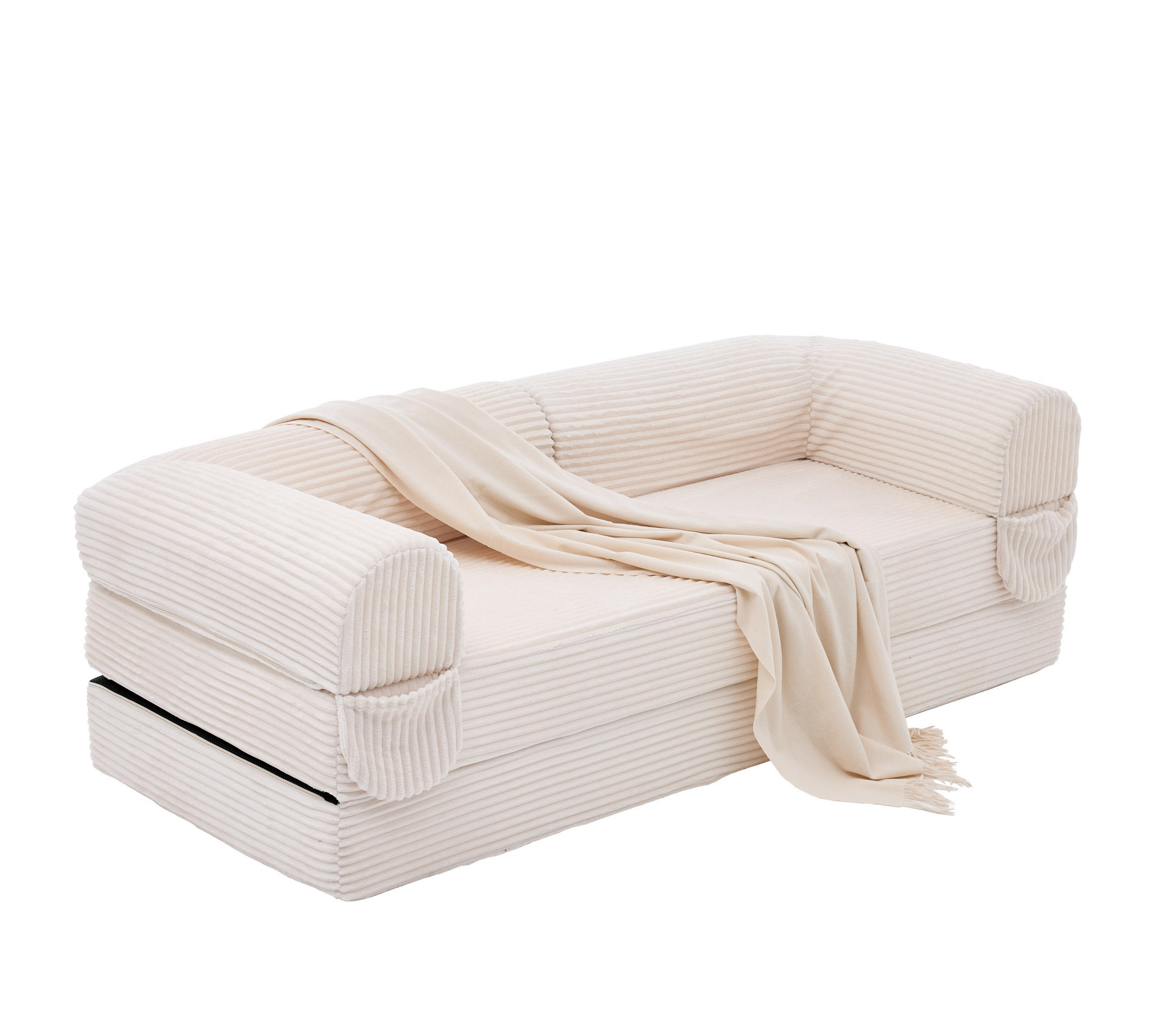 SCHLAFSOFA in Beige aus Cord mit bodennaher Konstruktion - Beige, Textil/Metall (190/45/78cm) - CHICFURN