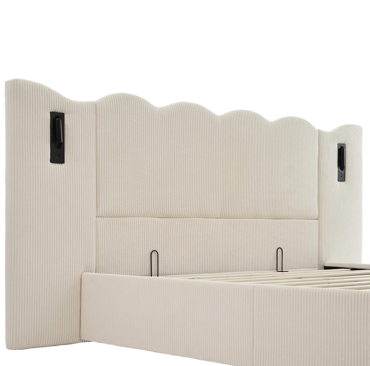 POLSTERBETT 180/200 cm Beige mit Leselampe, USB-C, Hydraulik, ohne Matratze - Beige, Textil (180/200cm) - MIVRAY