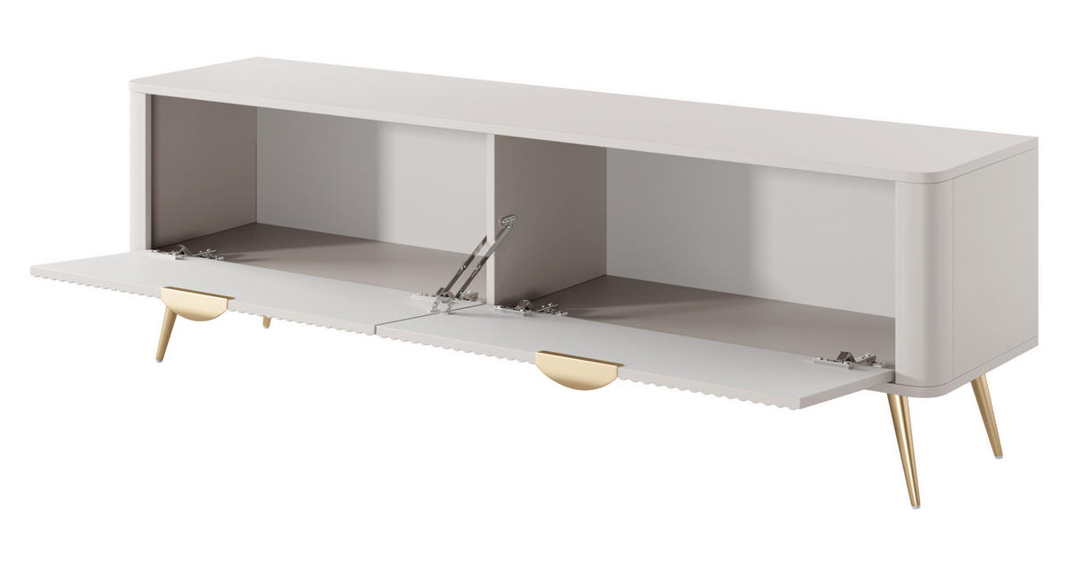 LOWBOARD Vespasia 2T Beige 163,2/51/38 cm – Geriffelten Fronten - Beige/Goldfarben, Holzwerkstoff/Metall (163.2/51/38cm) - AX Living