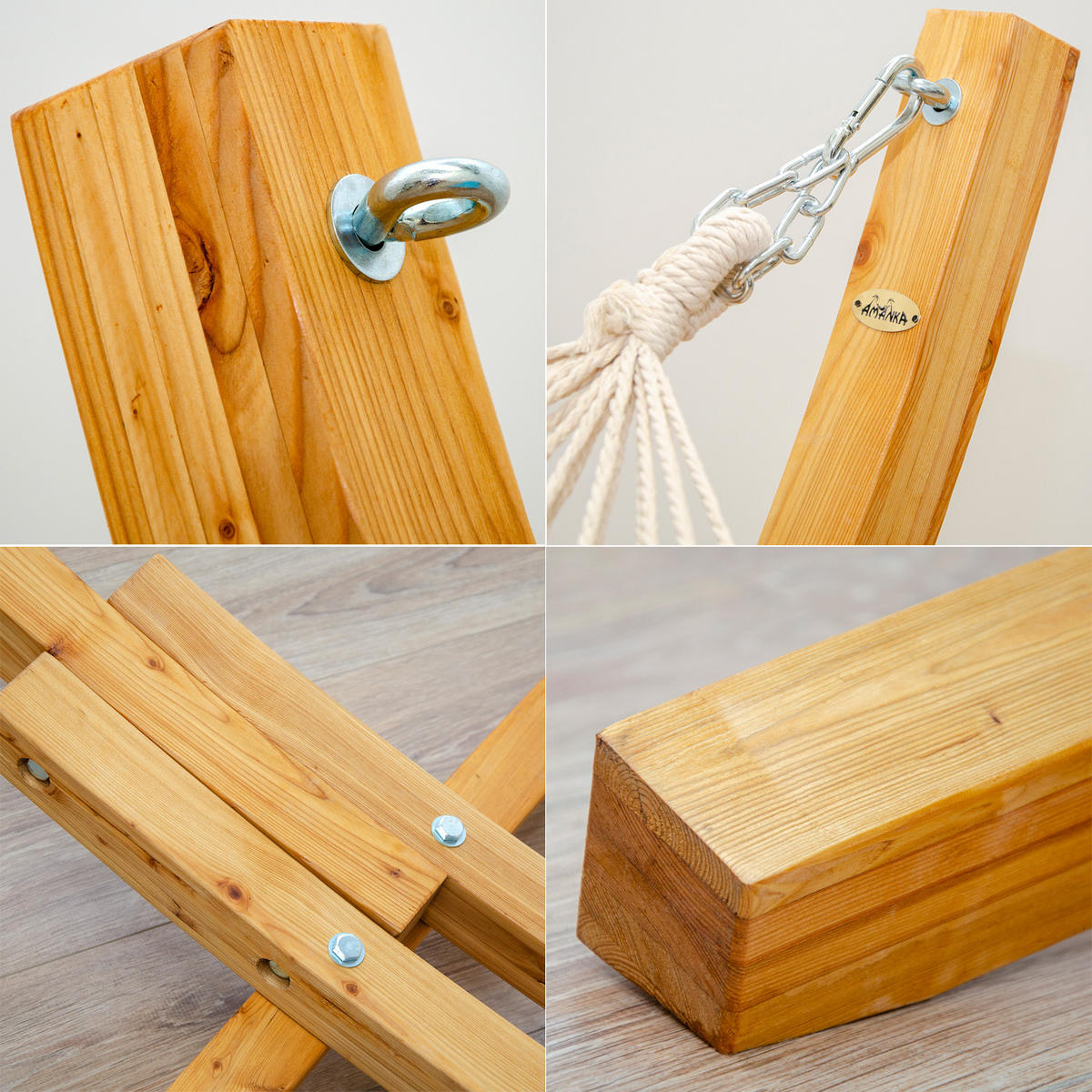 XXL-HÄNGEMATTE mit Holzgestell bis 150kg, 325/120cm, Beige - Beige, Holz (120/2.5/325cm) - Amanka