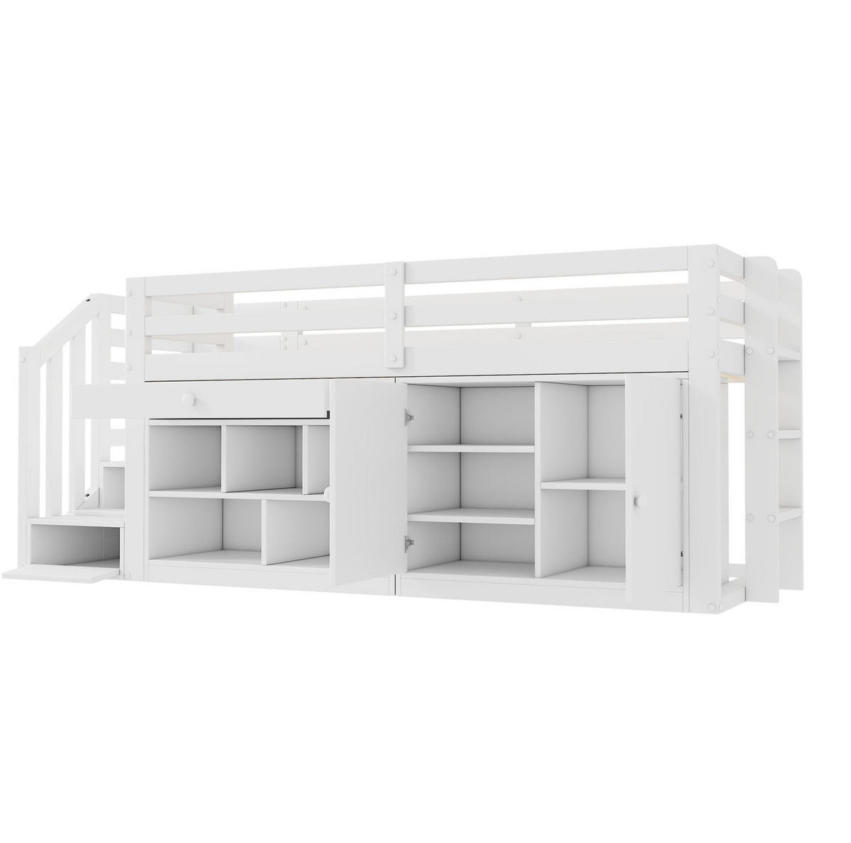KINDERBETT aus Massivholz und MDF 90x200 cm Weiß mit Stauraum, Treppe und Schreibtisch - Weiß, Holz (90/200cm) - IVMEU